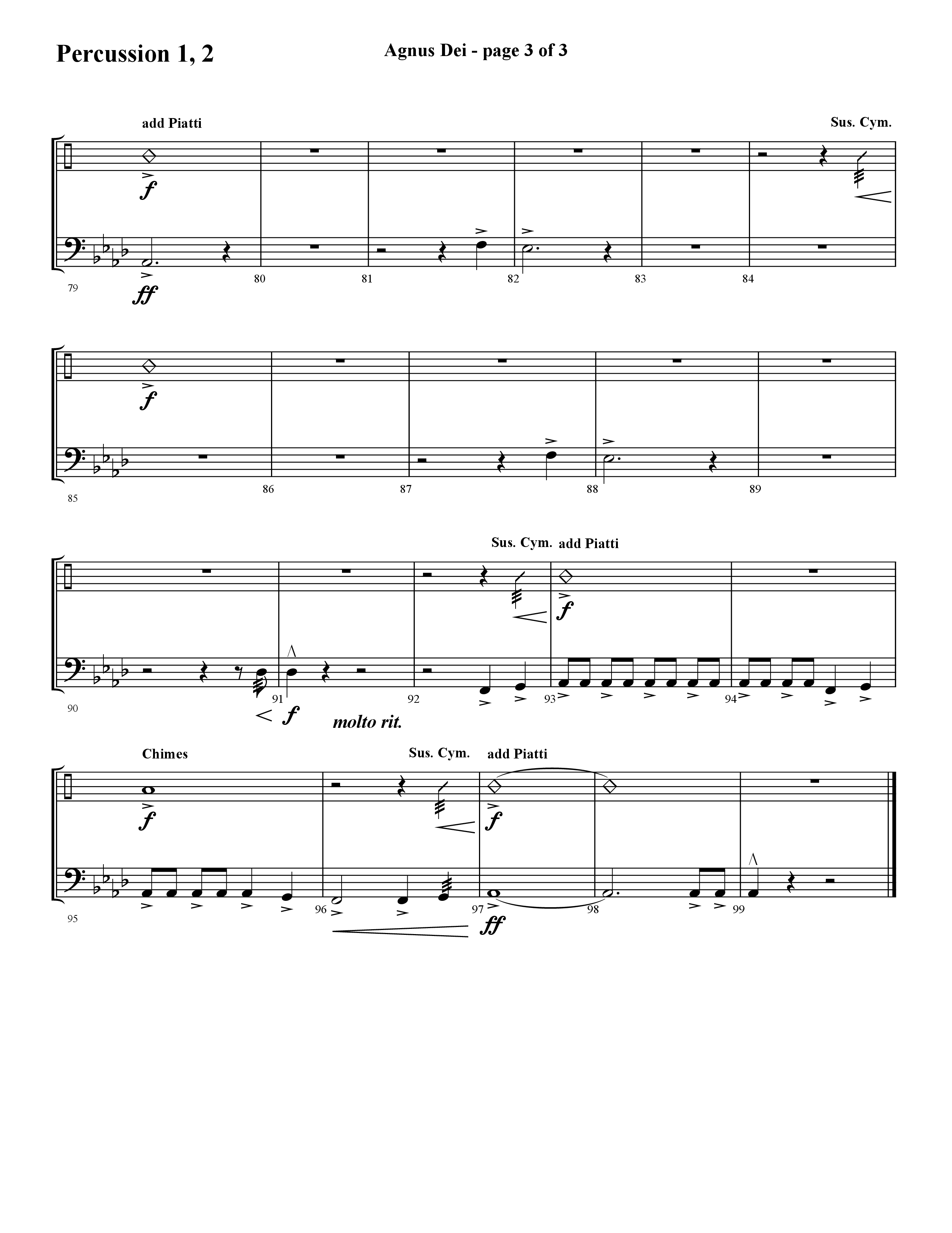 Agnus Dei (with O Holy Night) (Choral Anthem SATB) Percussion 1/2 (Lifeway Choral / Arr. Cliff Duren)