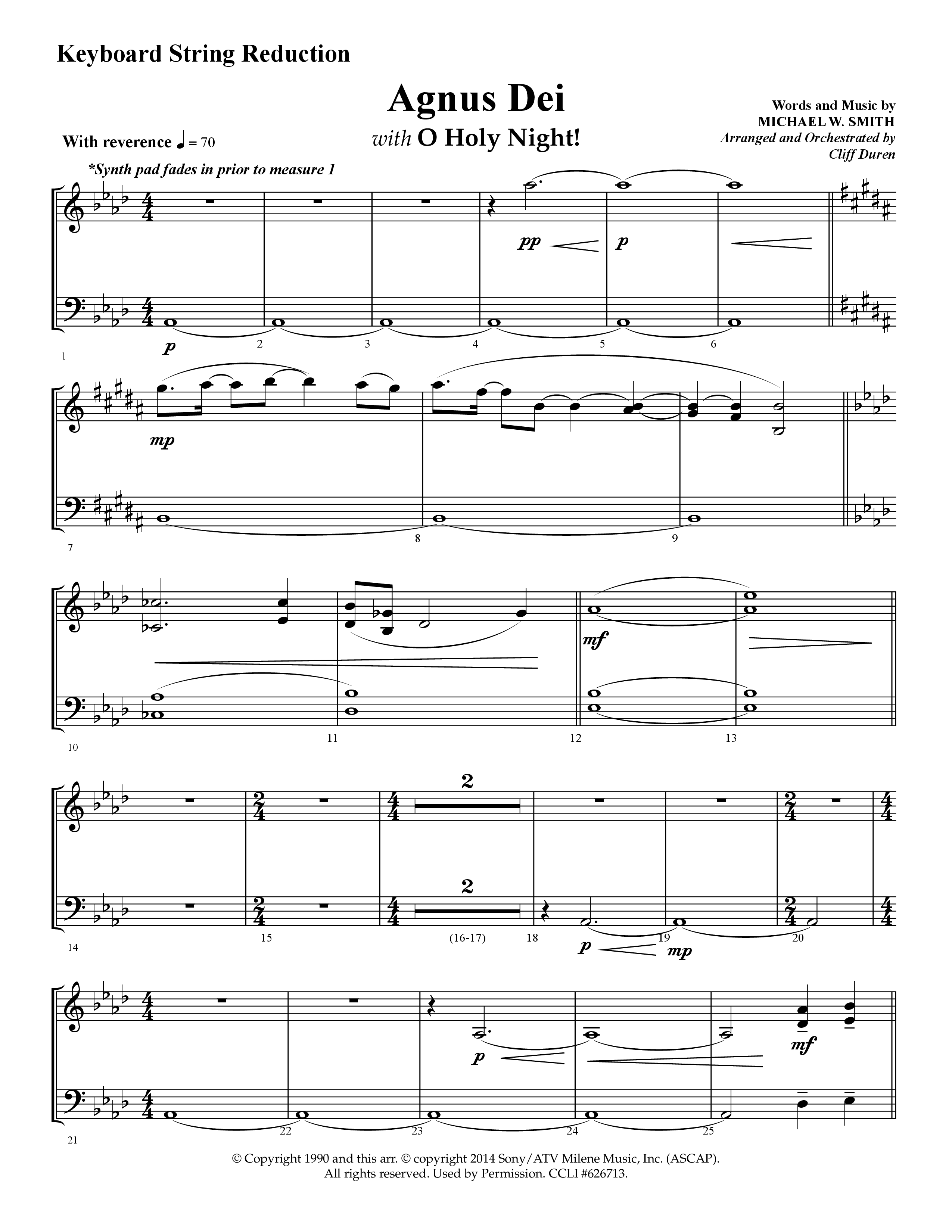 Agnus Dei (with O Holy Night) (Choral Anthem SATB) String Reduction (Lifeway Choral / Arr. Cliff Duren)