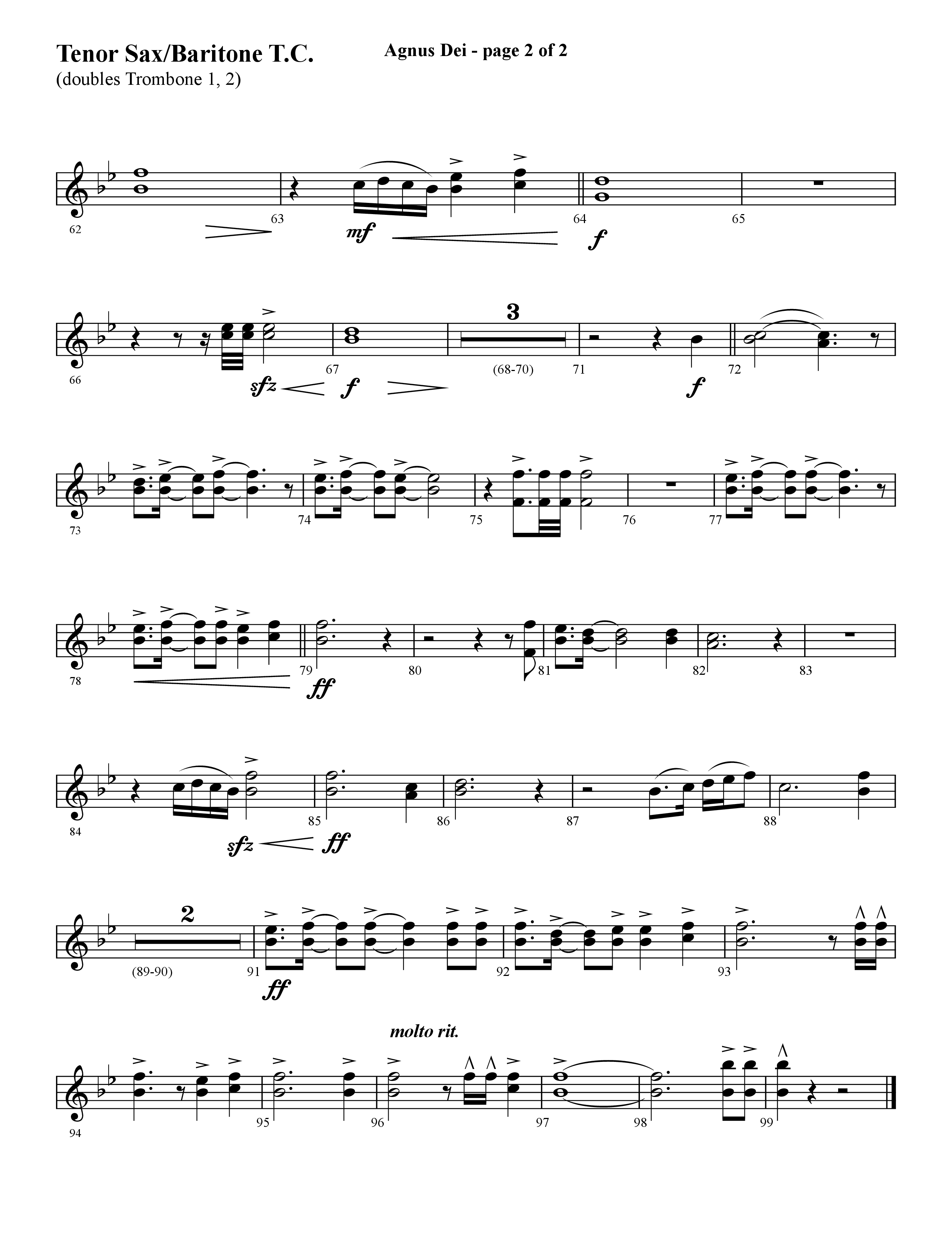 Agnus Dei (with O Holy Night) (Choral Anthem SATB) Tenor Sax/Baritone T.C. (Lifeway Choral / Arr. Cliff Duren)