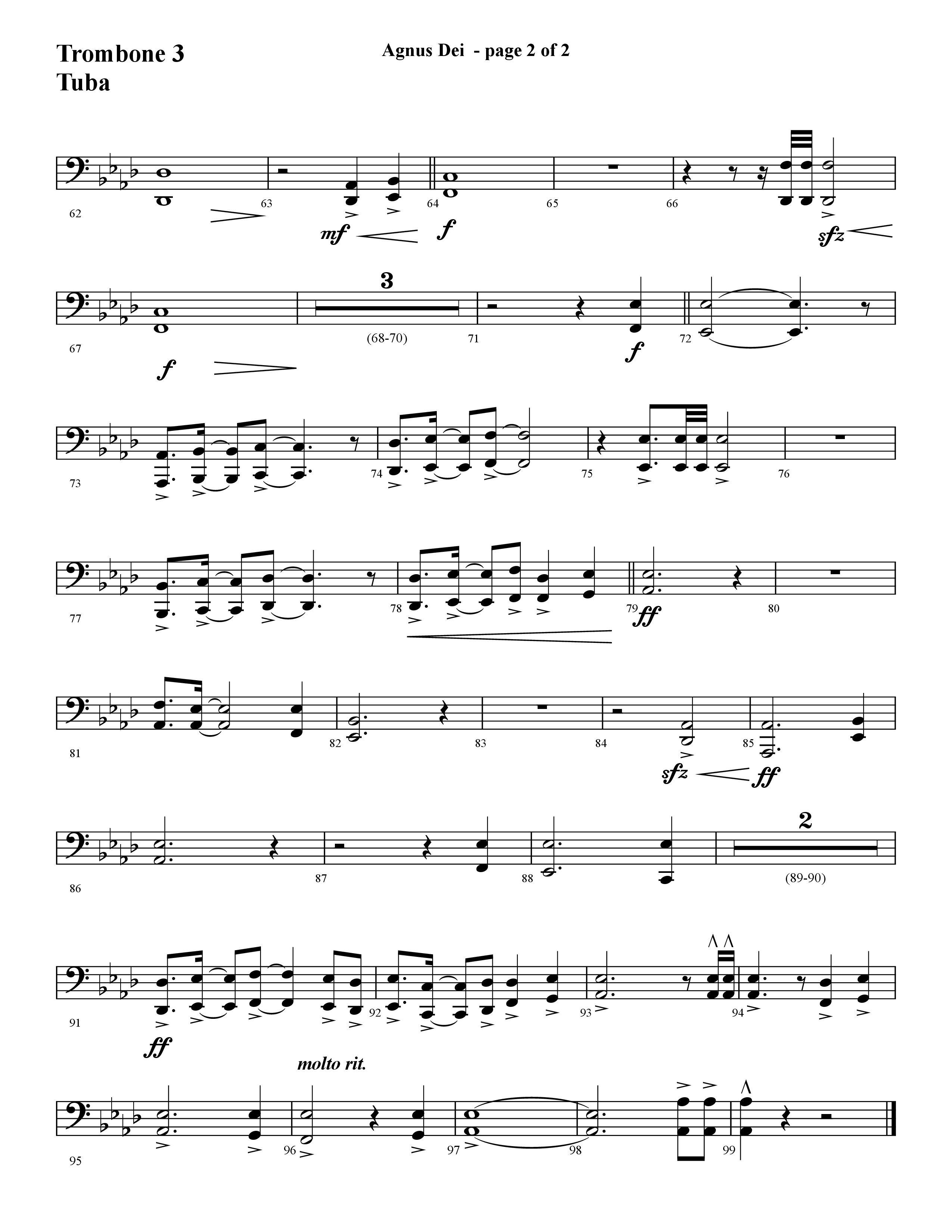 Agnus Dei (with O Holy Night) (Choral Anthem SATB) Trombone 3/Tuba (Lifeway Choral / Arr. Cliff Duren)