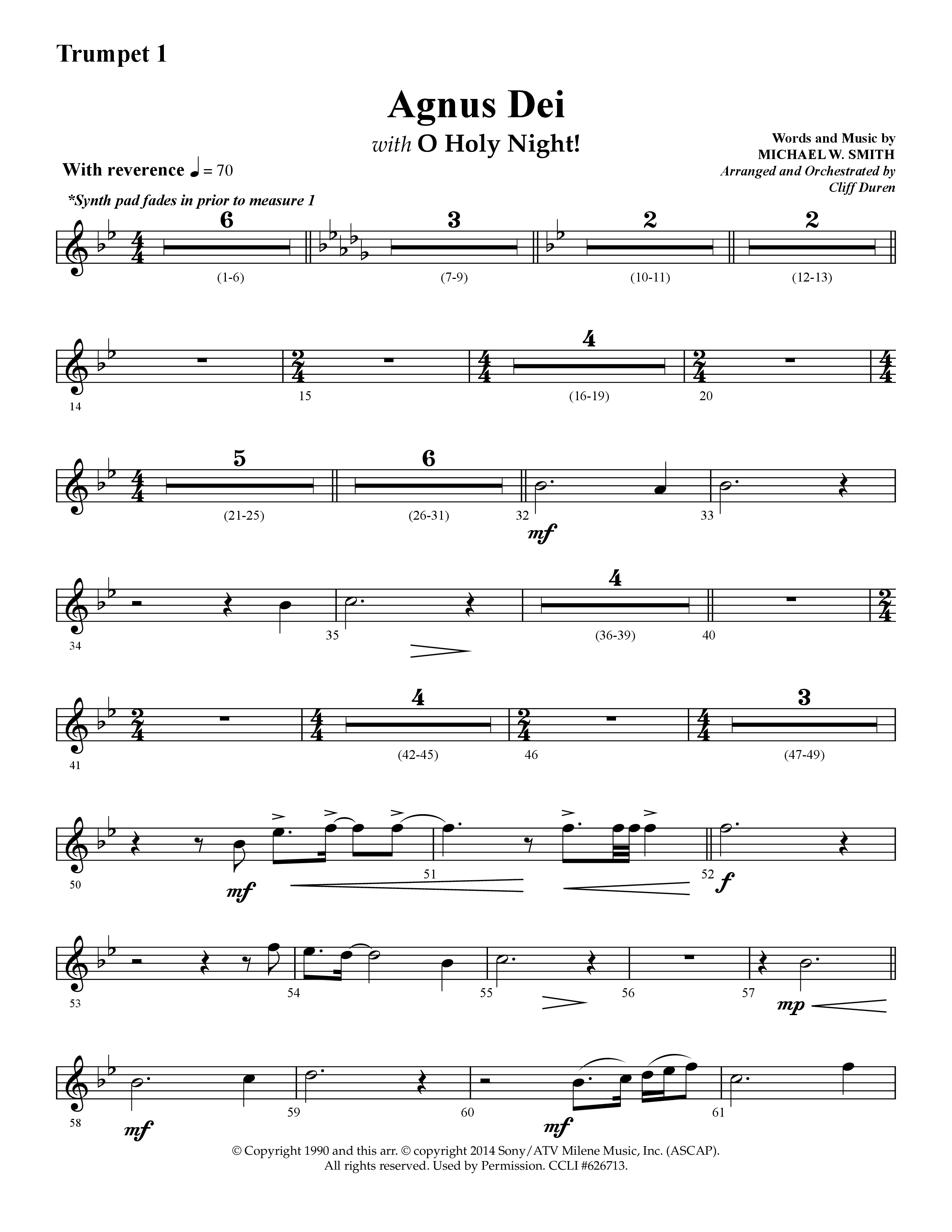 Agnus Dei (with O Holy Night) (Choral Anthem SATB) Trumpet 1 (Lifeway Choral / Arr. Cliff Duren)