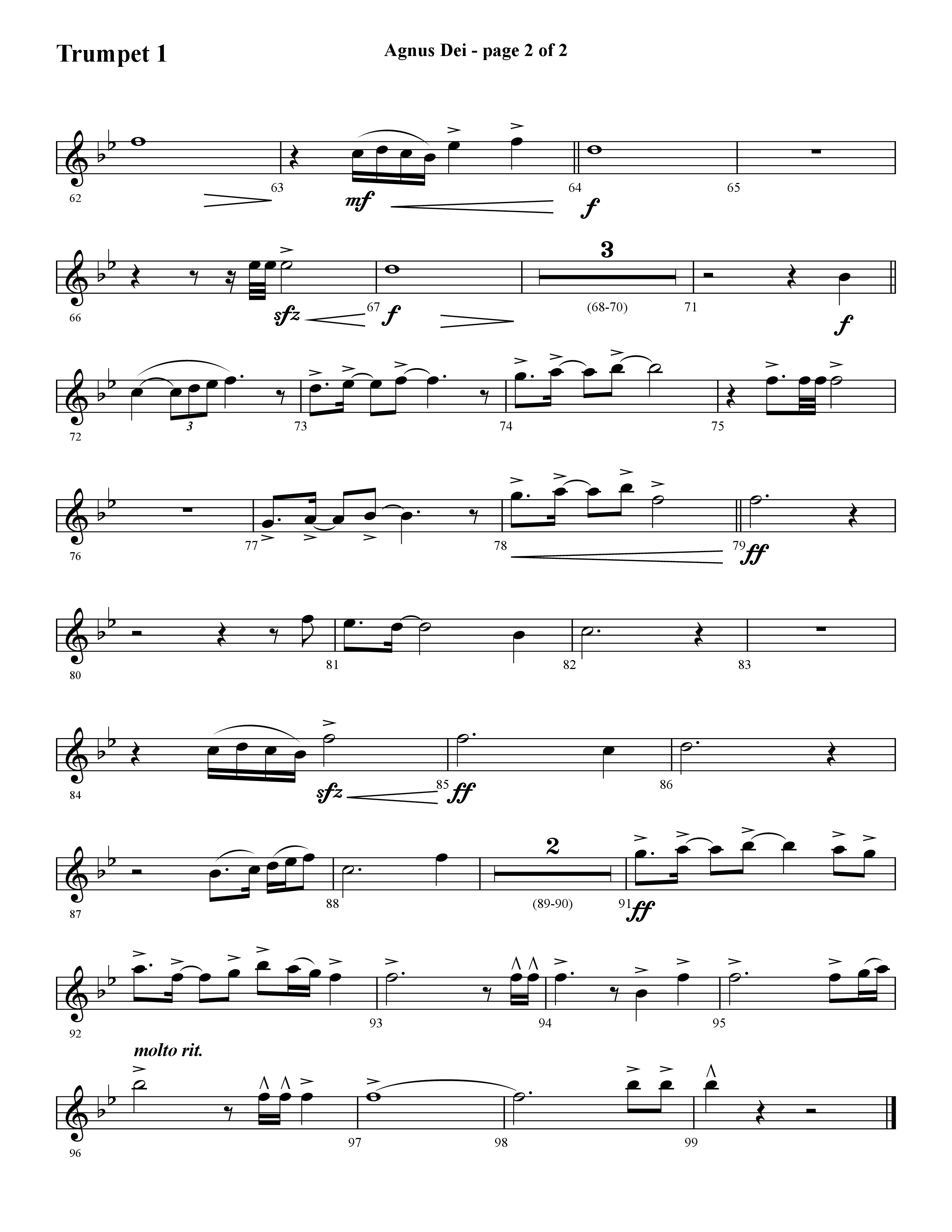 Agnus Dei (with O Holy Night) (Choral Anthem SATB) Trumpet 1 (Lifeway Choral / Arr. Cliff Duren)