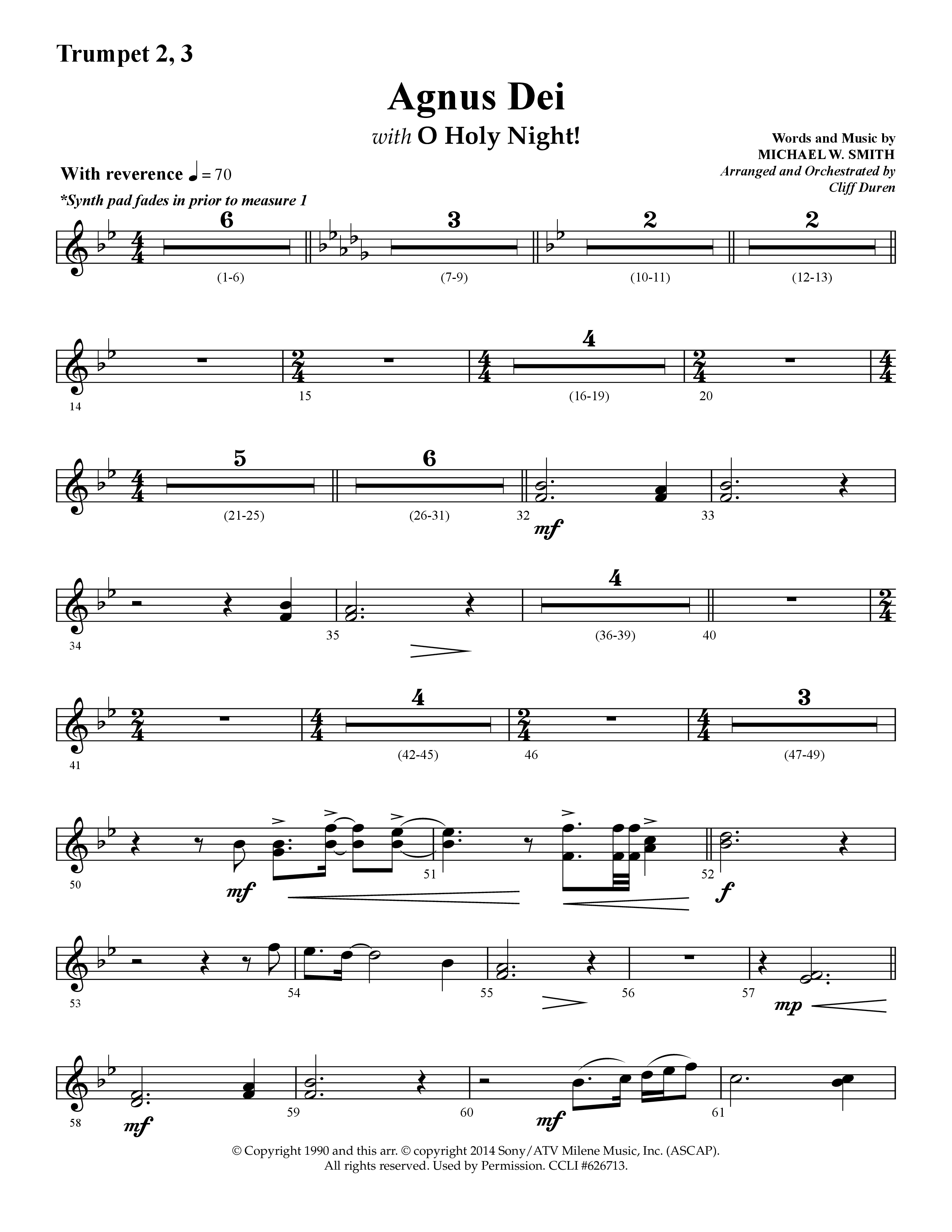 Agnus Dei (with O Holy Night) (Choral Anthem SATB) Trumpet 2/3 (Lifeway Choral / Arr. Cliff Duren)