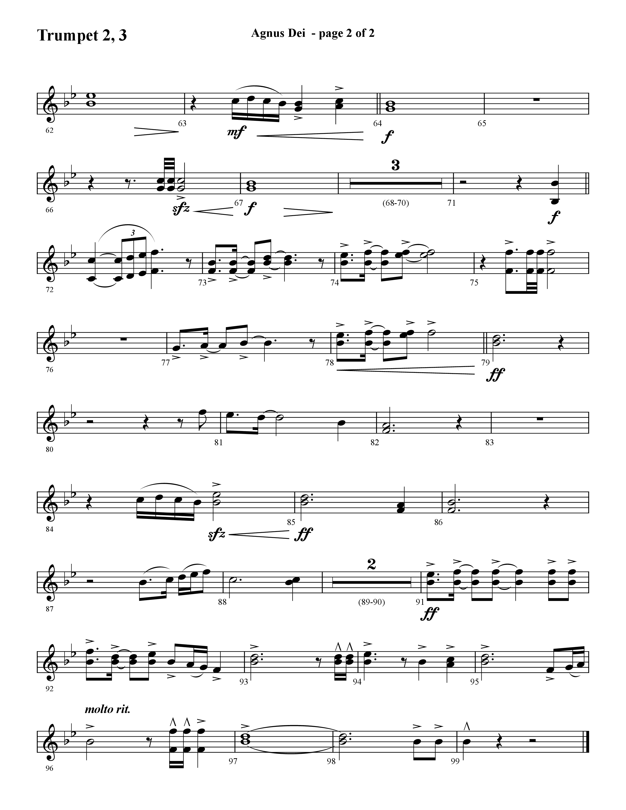 Agnus Dei (with O Holy Night) (Choral Anthem SATB) Trumpet 2/3 (Lifeway Choral / Arr. Cliff Duren)