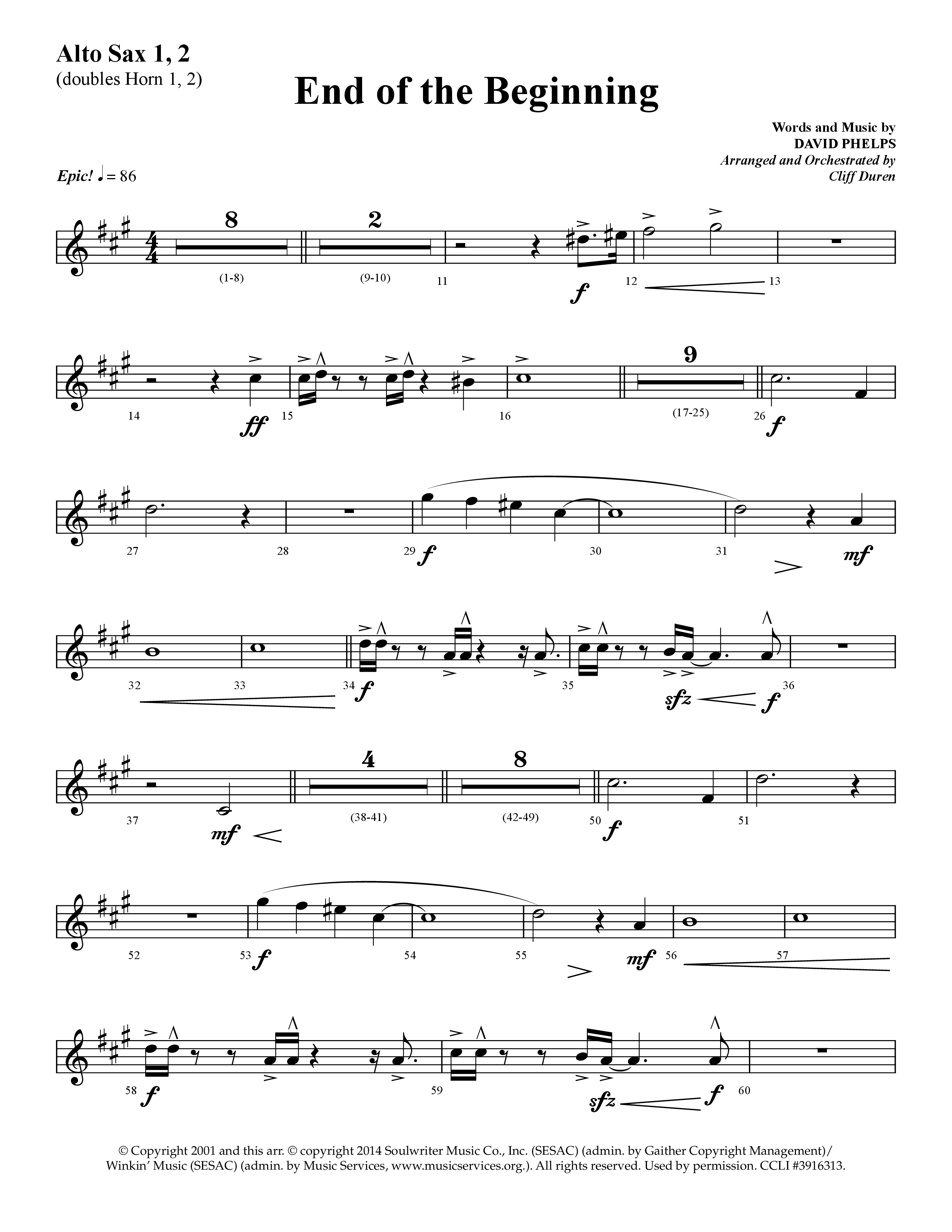 End Of The Beginning (Choral Anthem SATB) Alto Sax 1/2 (Lifeway Choral / Arr. Cliff Duren)