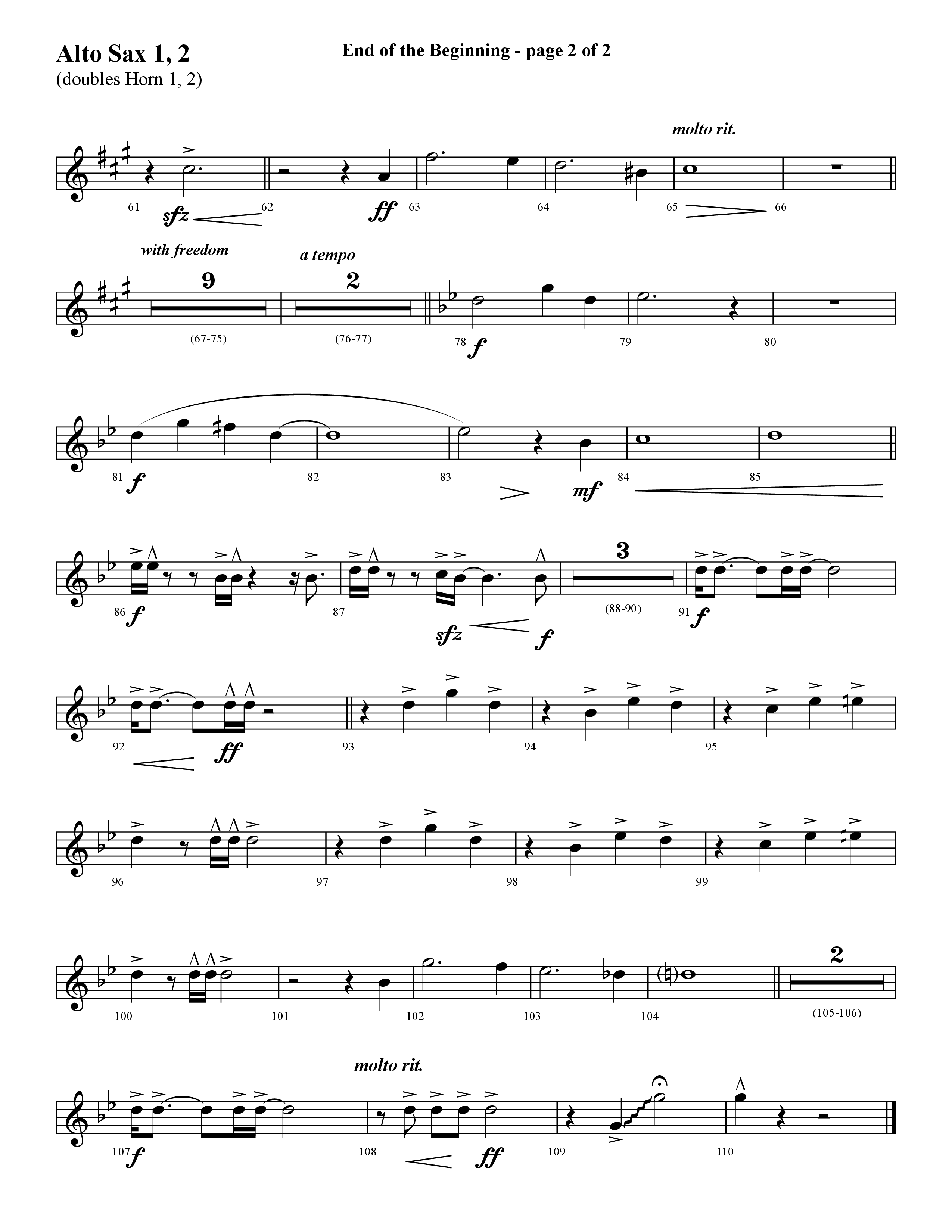 End Of The Beginning (Choral Anthem SATB) Alto Sax 1/2 (Lifeway Choral / Arr. Cliff Duren)