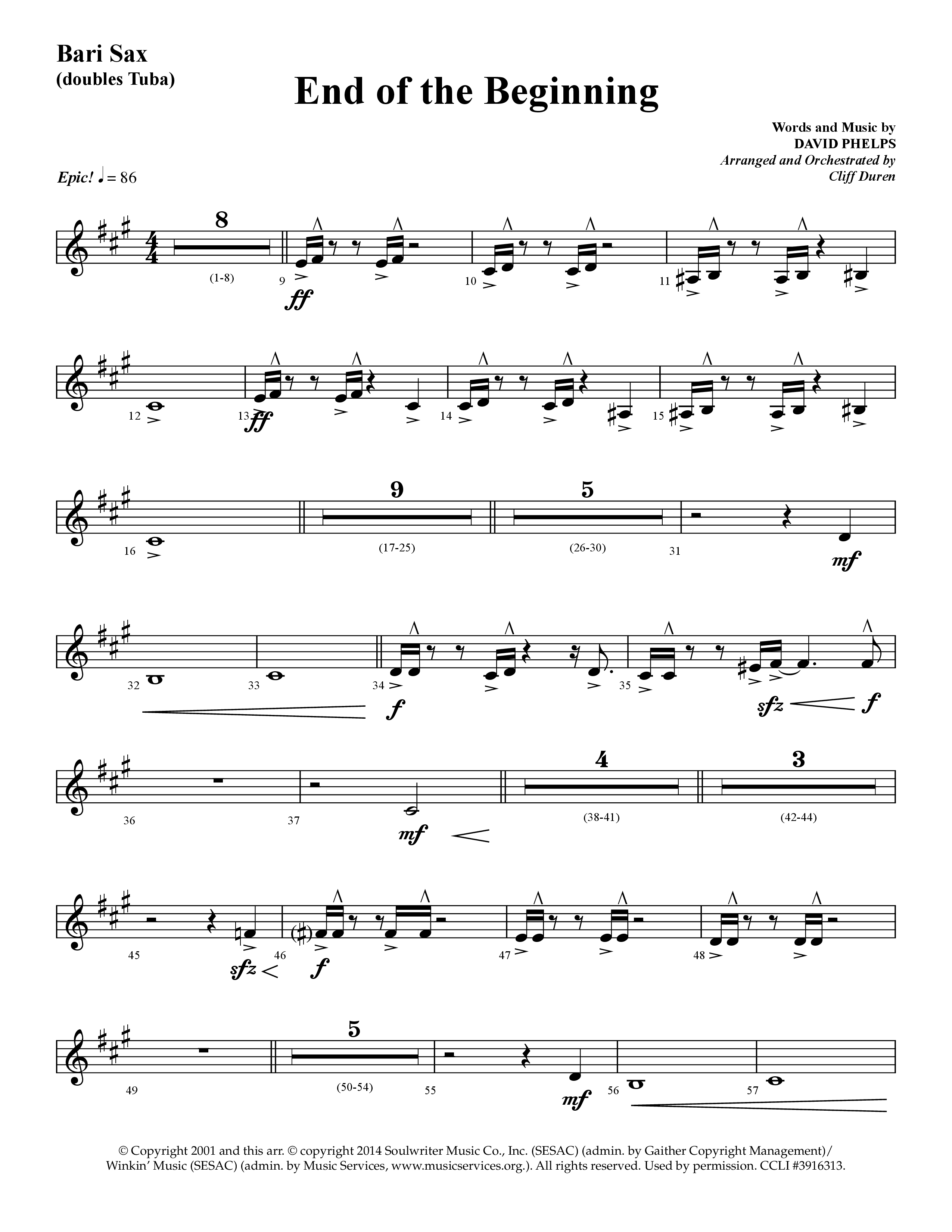 End Of The Beginning (Choral Anthem SATB) Bari Sax (Lifeway Choral / Arr. Cliff Duren)