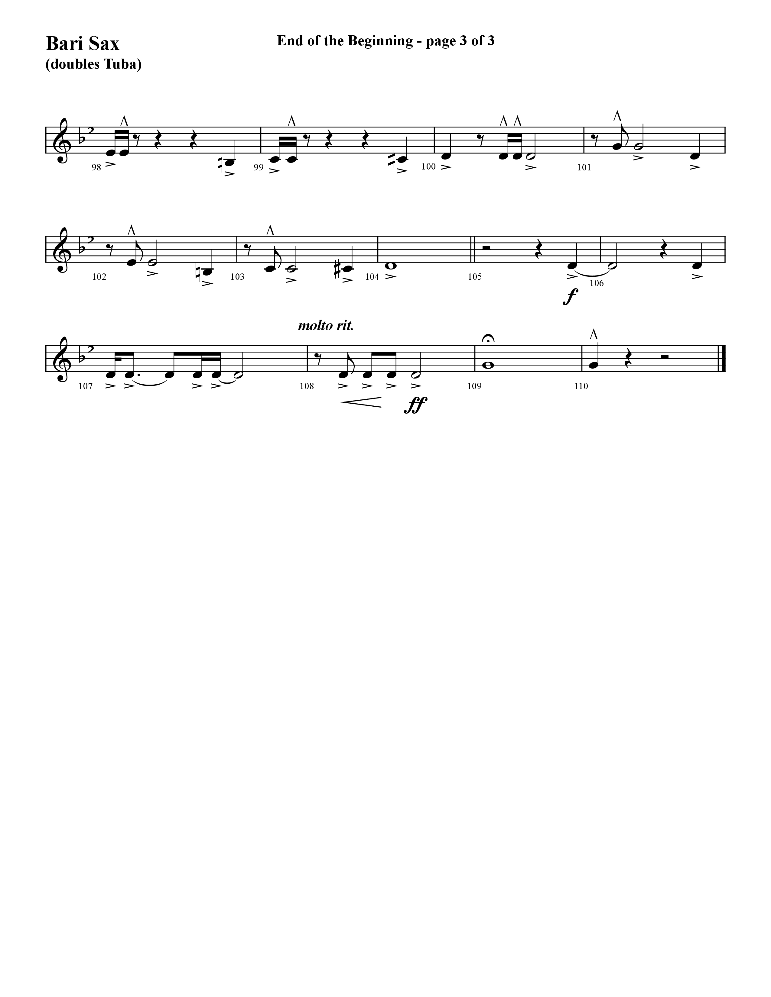 End Of The Beginning (Choral Anthem SATB) Bari Sax (Lifeway Choral / Arr. Cliff Duren)
