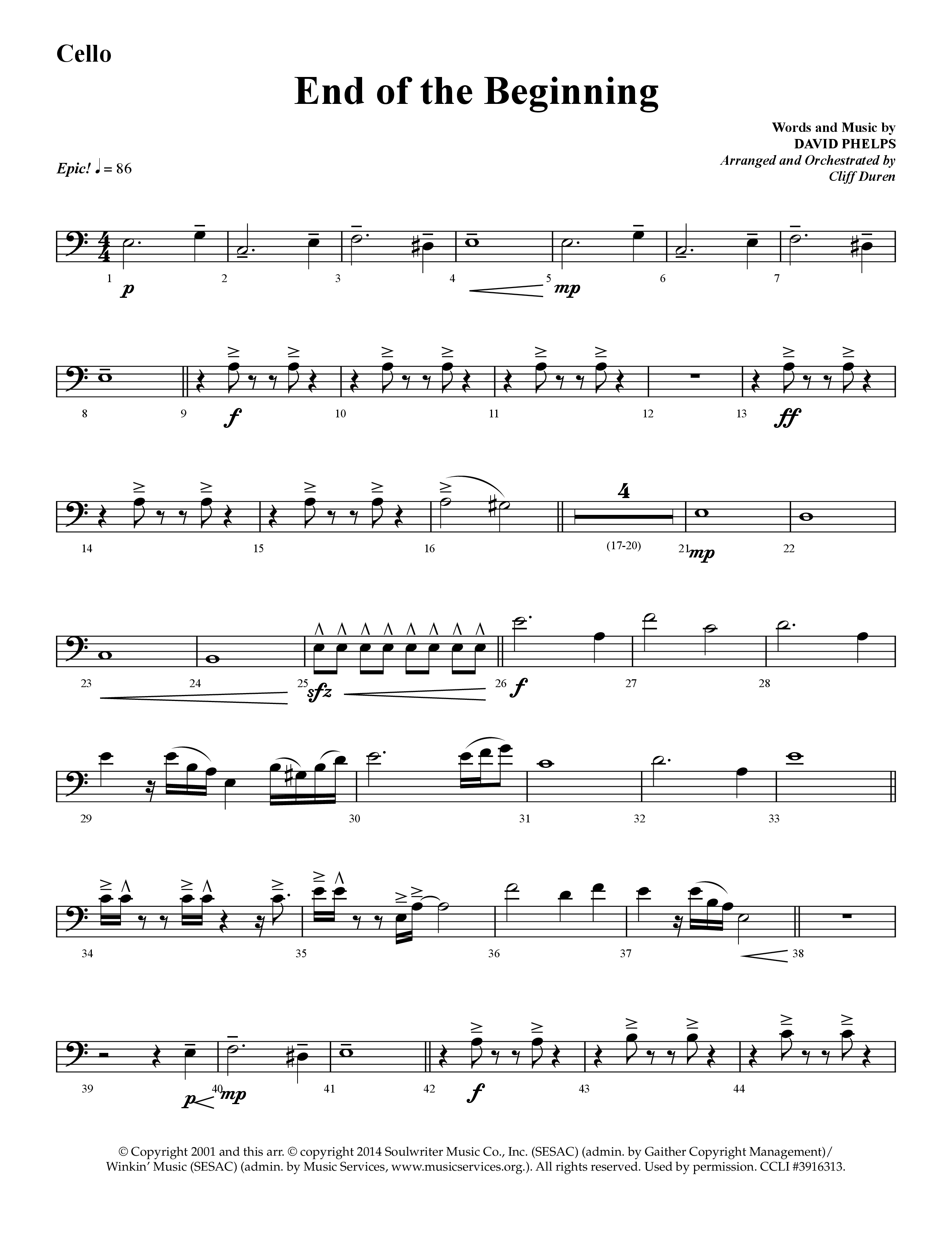 End Of The Beginning (Choral Anthem SATB) Cello (Lifeway Choral / Arr. Cliff Duren)