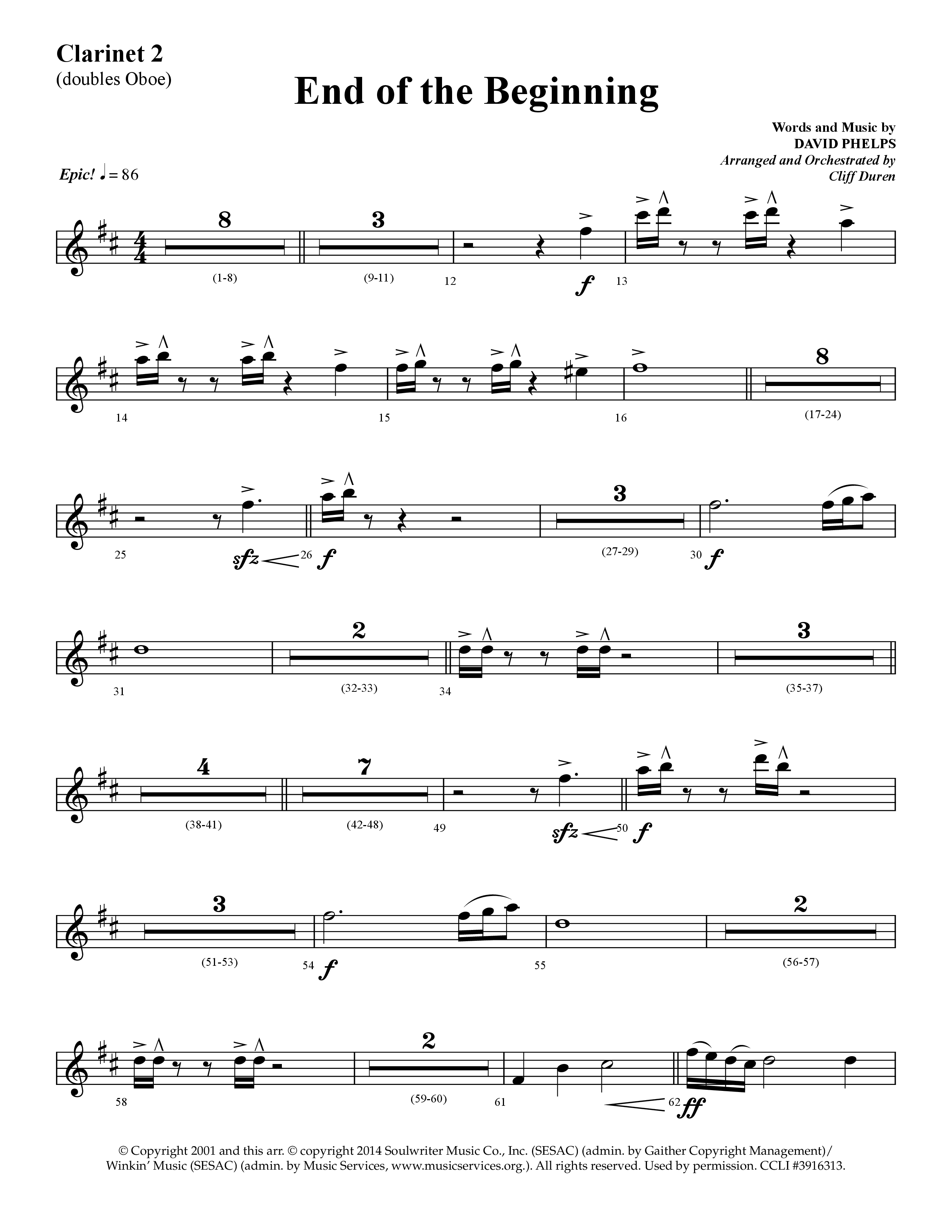 End Of The Beginning (Choral Anthem SATB) Clarinet 1/2 (Lifeway Choral / Arr. Cliff Duren)