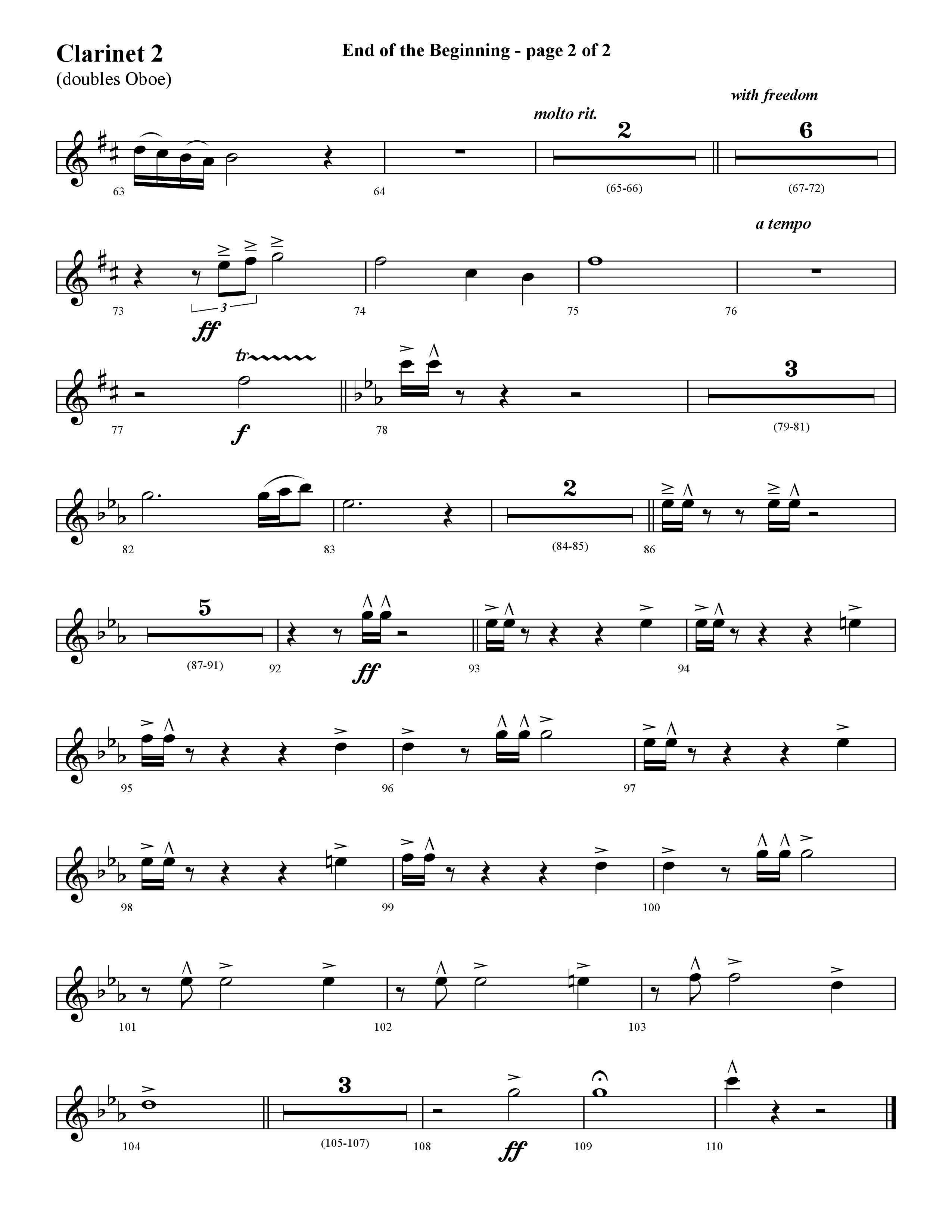 End Of The Beginning (Choral Anthem SATB) Clarinet 1/2 (Lifeway Choral / Arr. Cliff Duren)