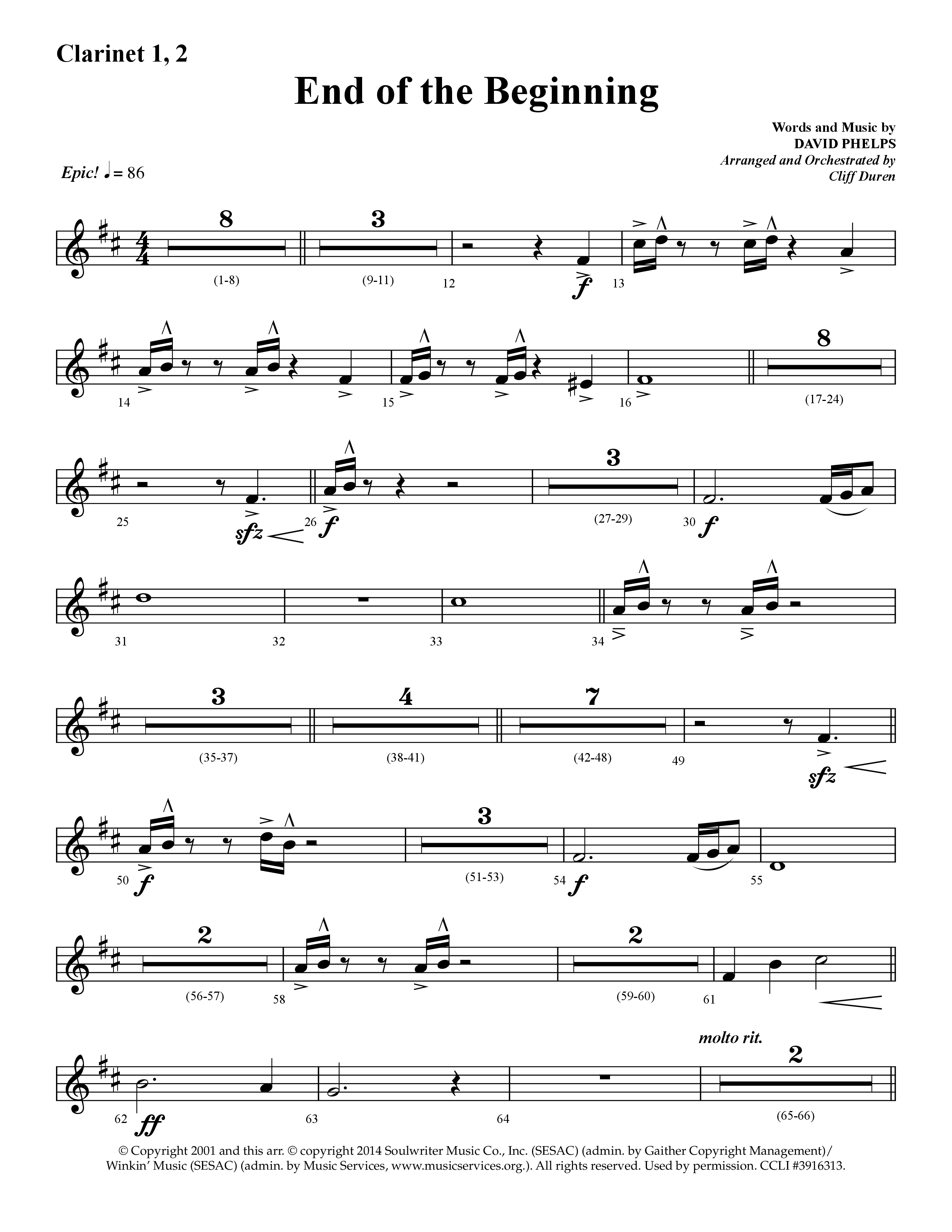 End Of The Beginning (Choral Anthem SATB) Clarinet 1/2 (Lifeway Choral / Arr. Cliff Duren)