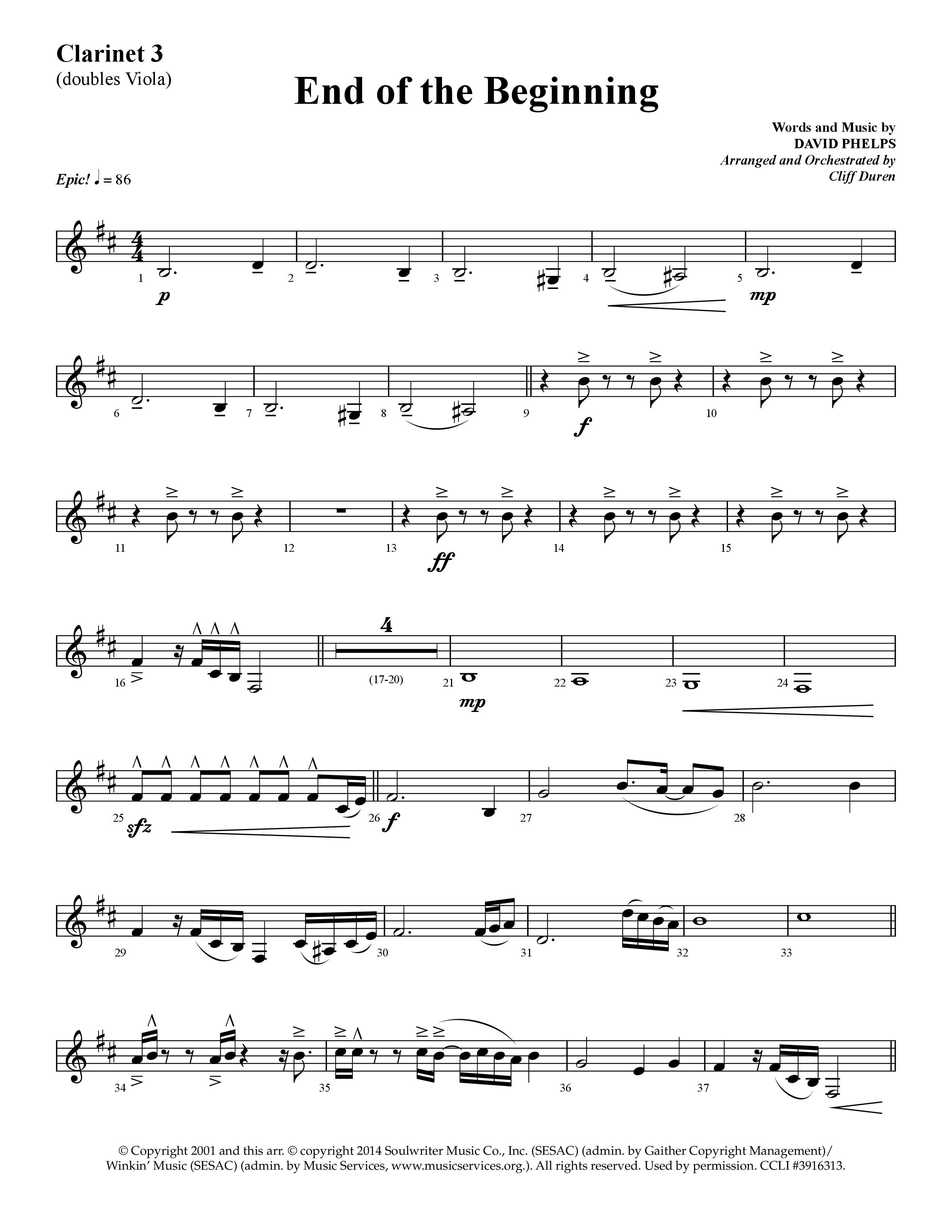 End Of The Beginning (Choral Anthem SATB) Clarinet 3 (Lifeway Choral / Arr. Cliff Duren)
