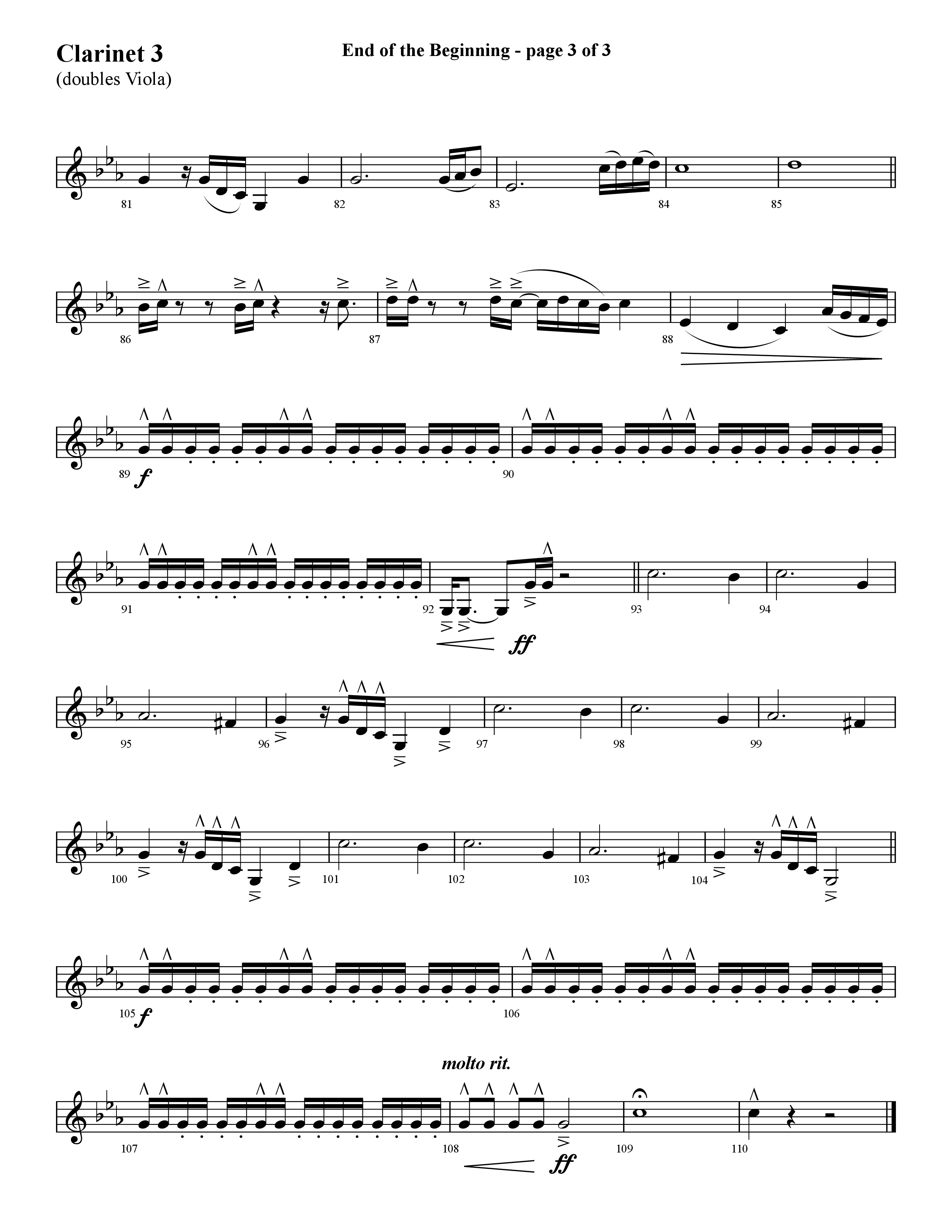 End Of The Beginning (Choral Anthem SATB) Clarinet 3 (Lifeway Choral / Arr. Cliff Duren)