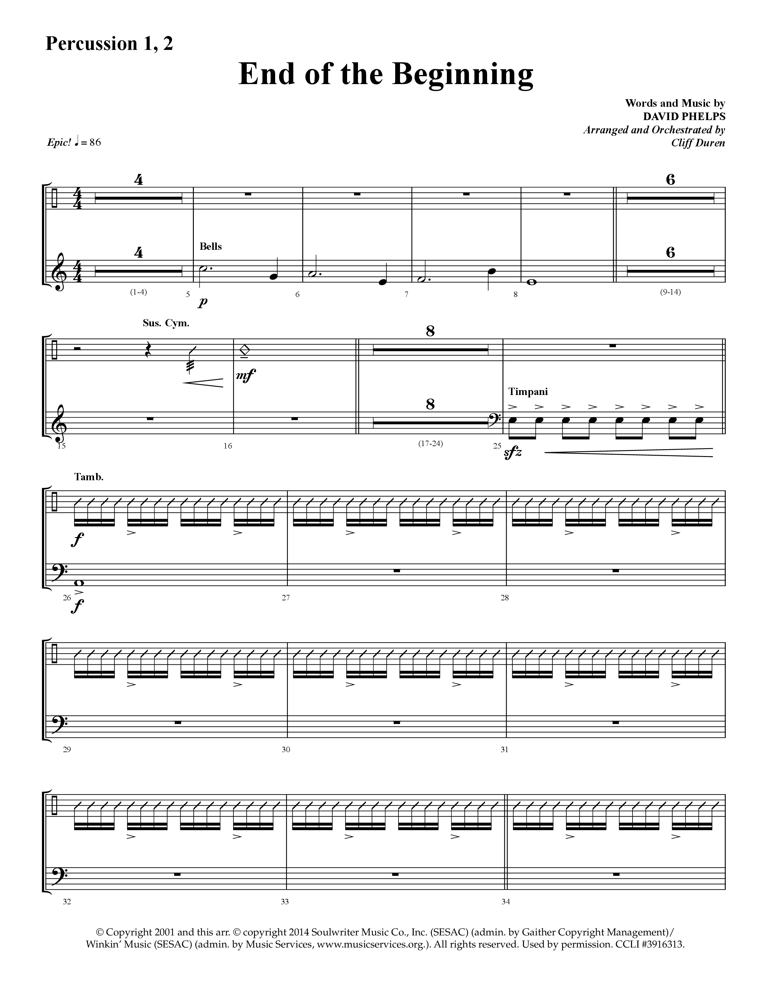 End Of The Beginning (Choral Anthem SATB) Percussion 1/2 (Lifeway Choral / Arr. Cliff Duren)