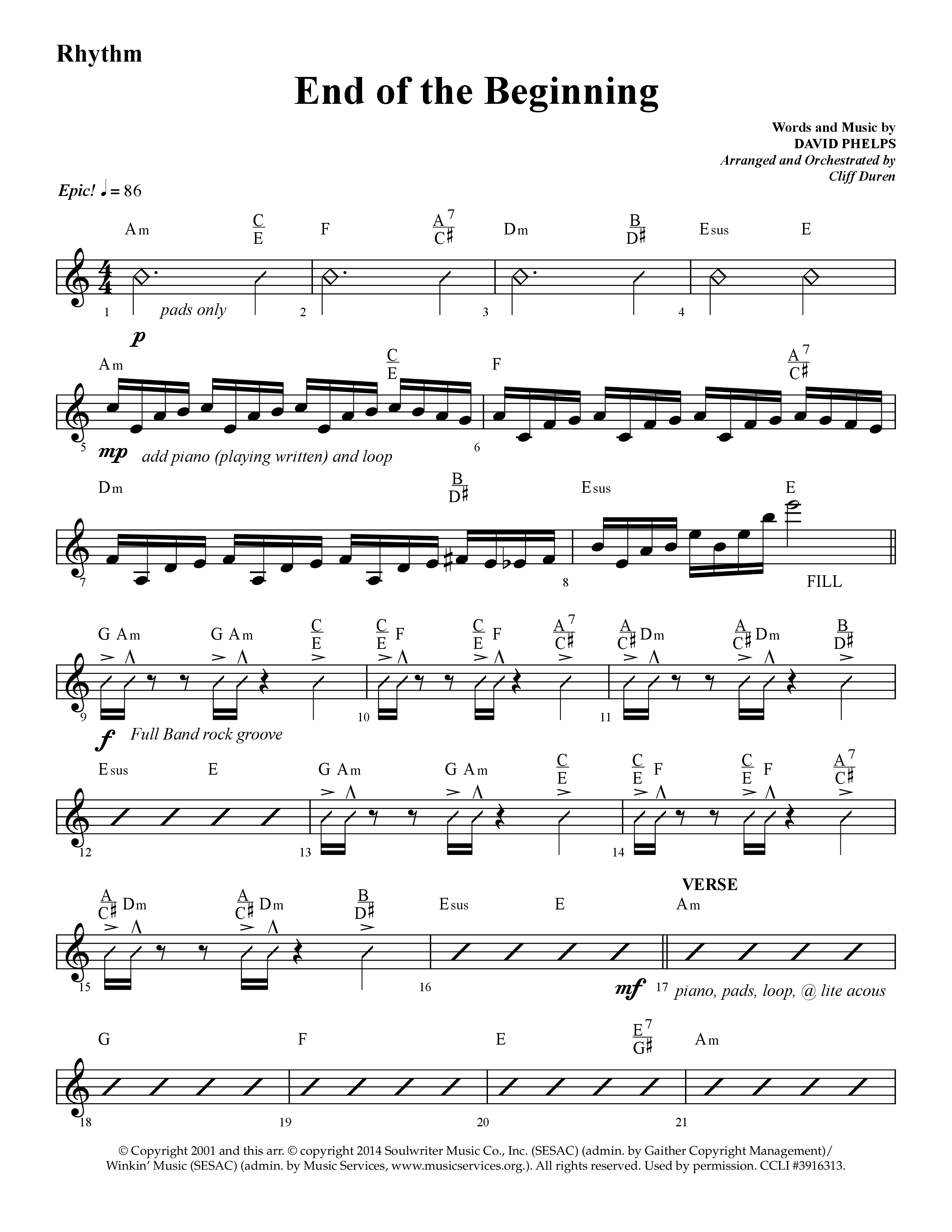 End Of The Beginning (Choral Anthem SATB) Rhythm Chart (Lifeway Choral / Arr. Cliff Duren)