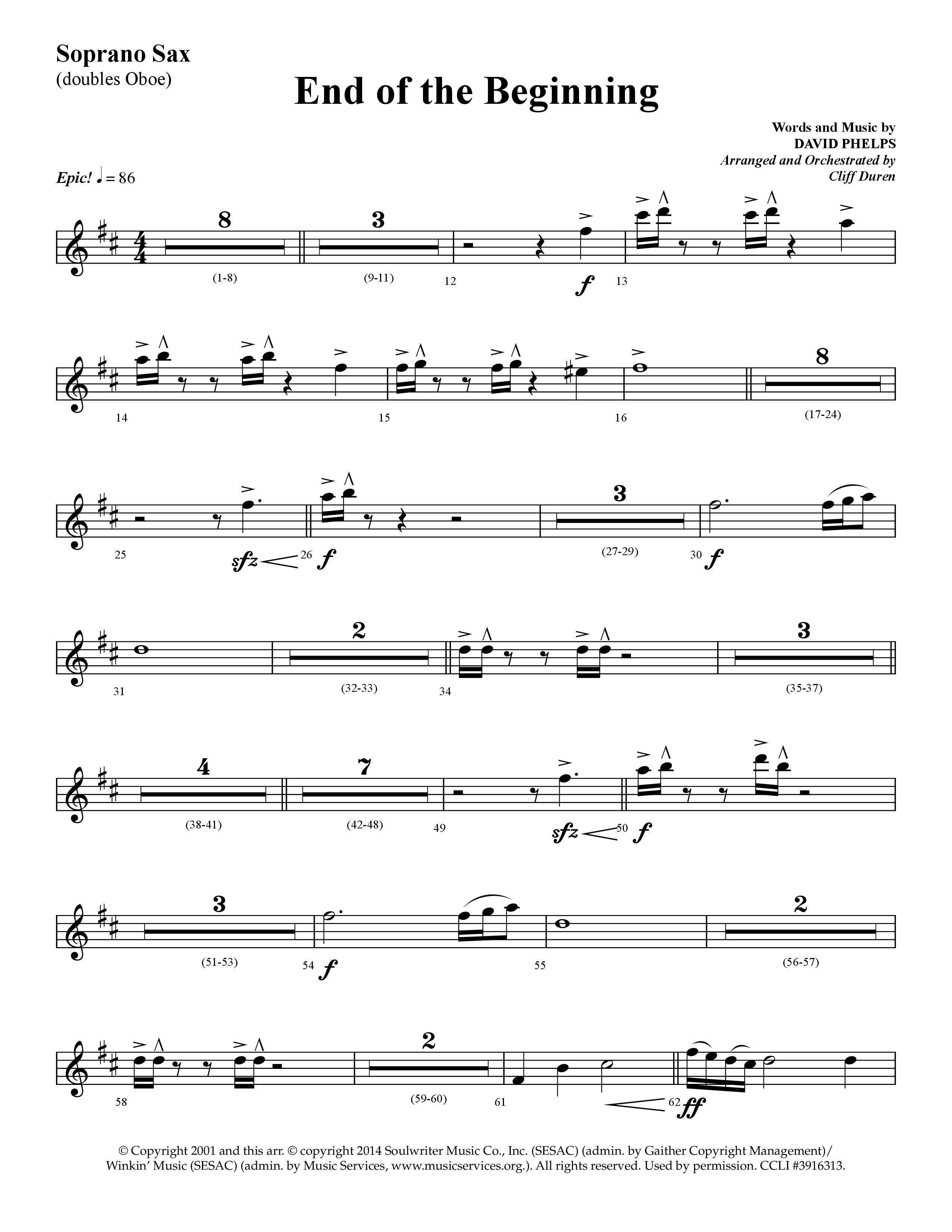 End Of The Beginning (Choral Anthem SATB) Soprano Sax (Lifeway Choral / Arr. Cliff Duren)