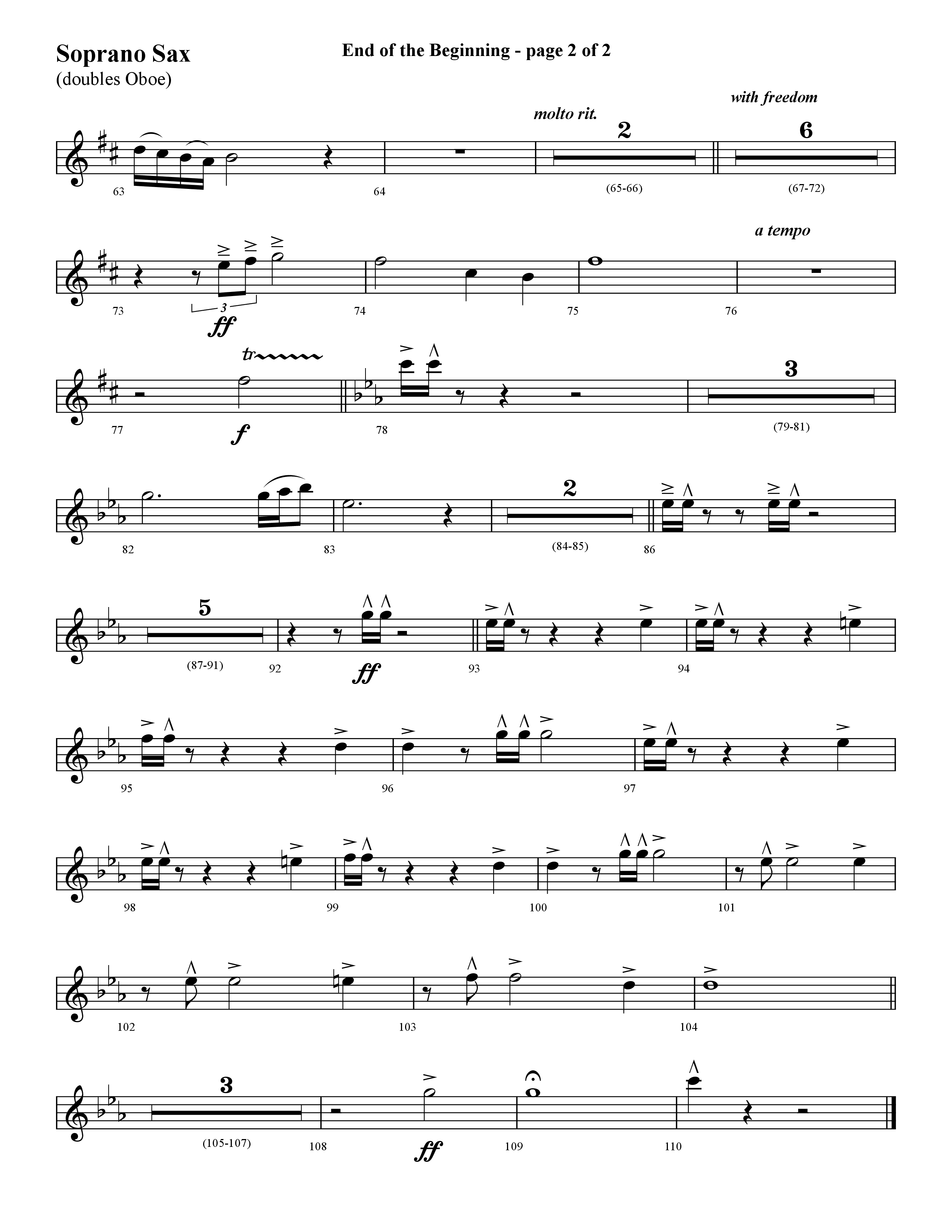 End Of The Beginning (Choral Anthem SATB) Soprano Sax (Lifeway Choral / Arr. Cliff Duren)