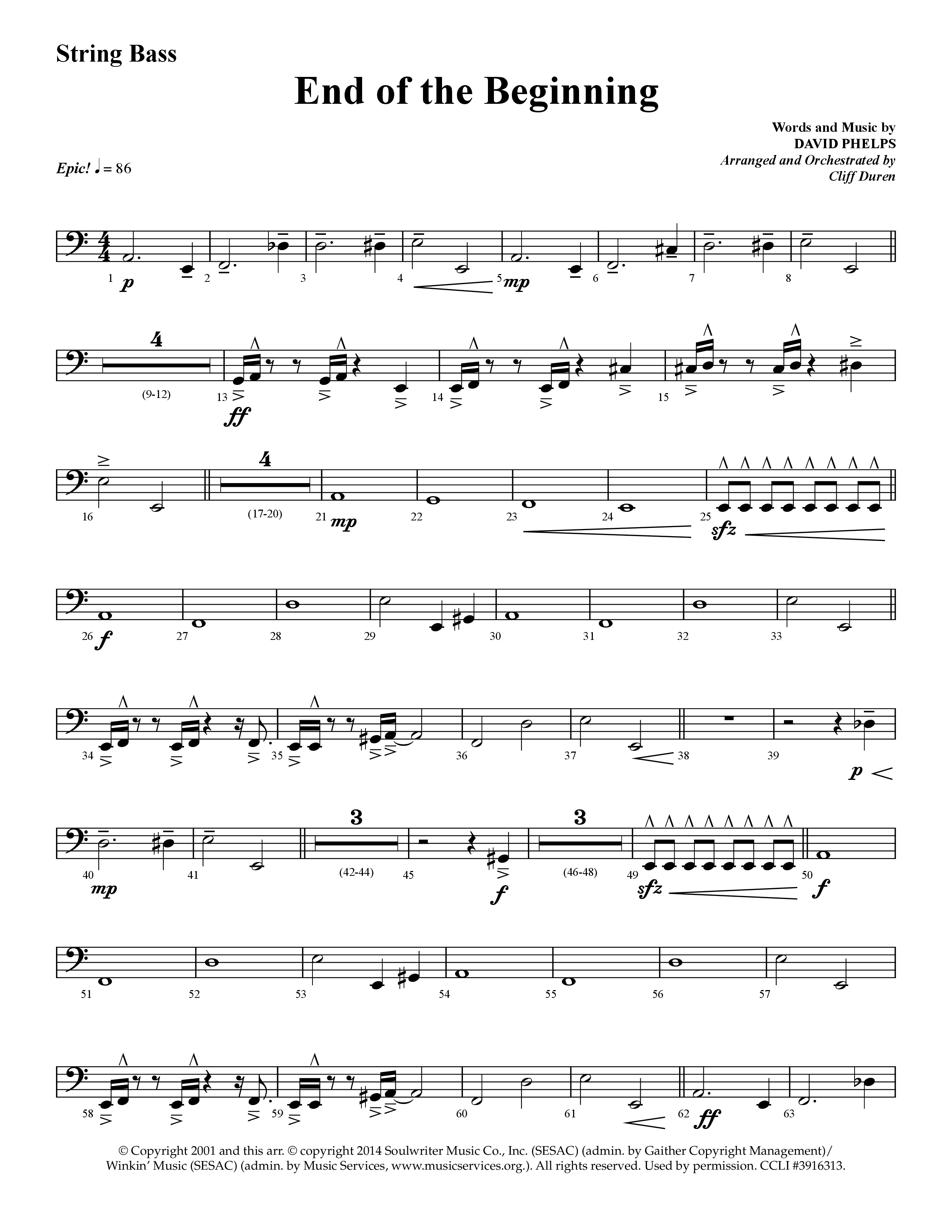 End Of The Beginning (Choral Anthem SATB) String Bass (Lifeway Choral / Arr. Cliff Duren)