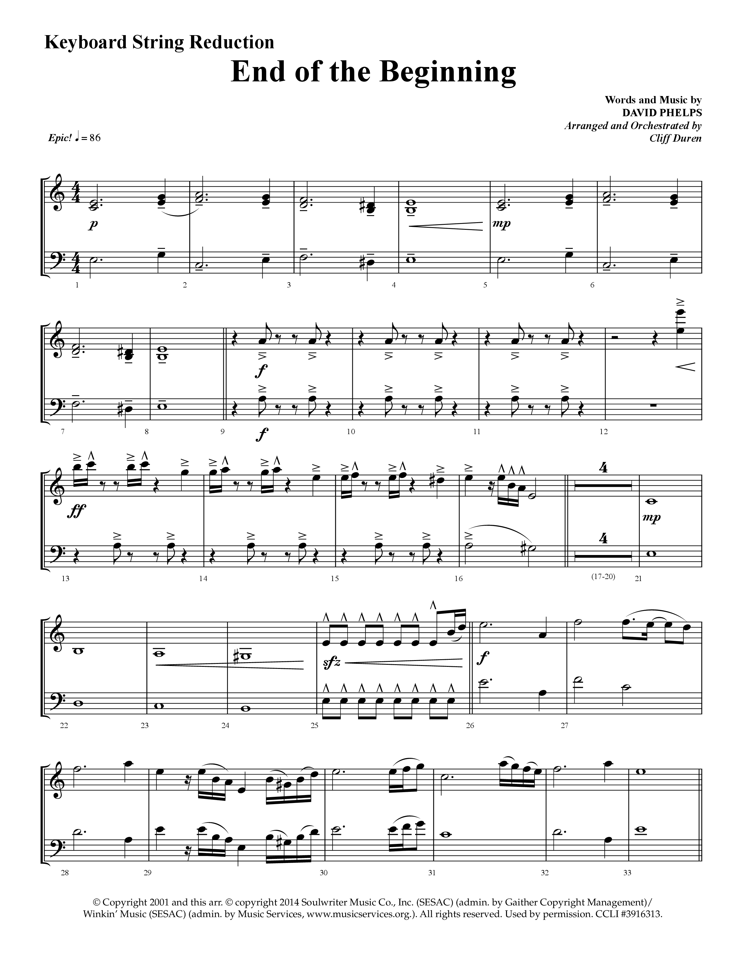 End Of The Beginning (Choral Anthem SATB) String Reduction (Lifeway Choral / Arr. Cliff Duren)