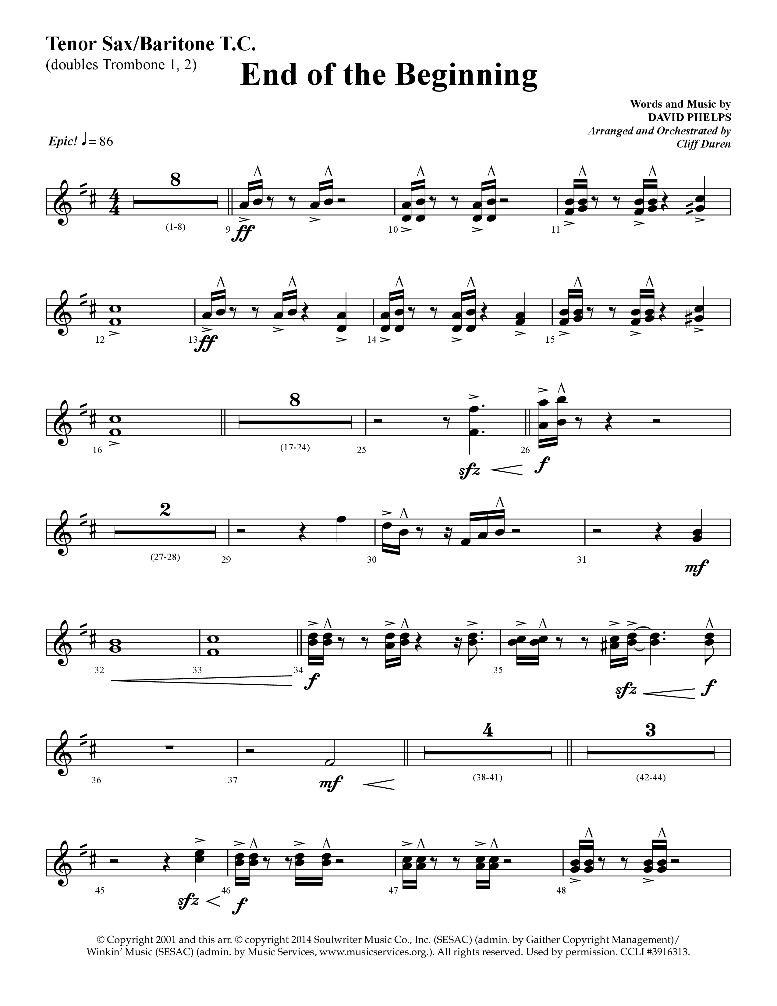 End Of The Beginning (Choral Anthem SATB) Tenor Sax/Baritone T.C. (Lifeway Choral / Arr. Cliff Duren)