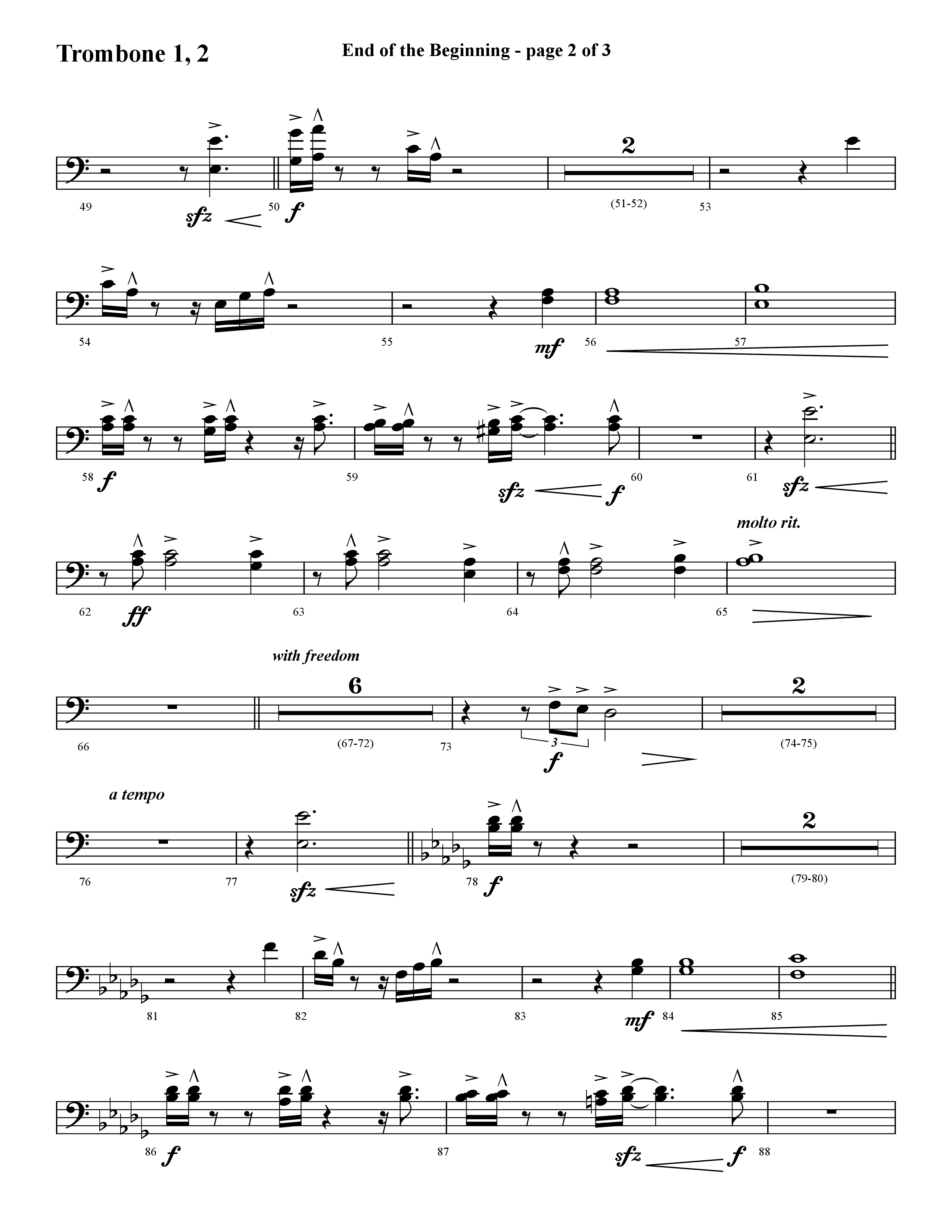 End Of The Beginning (Choral Anthem SATB) Trombone 1/2 (Lifeway Choral / Arr. Cliff Duren)