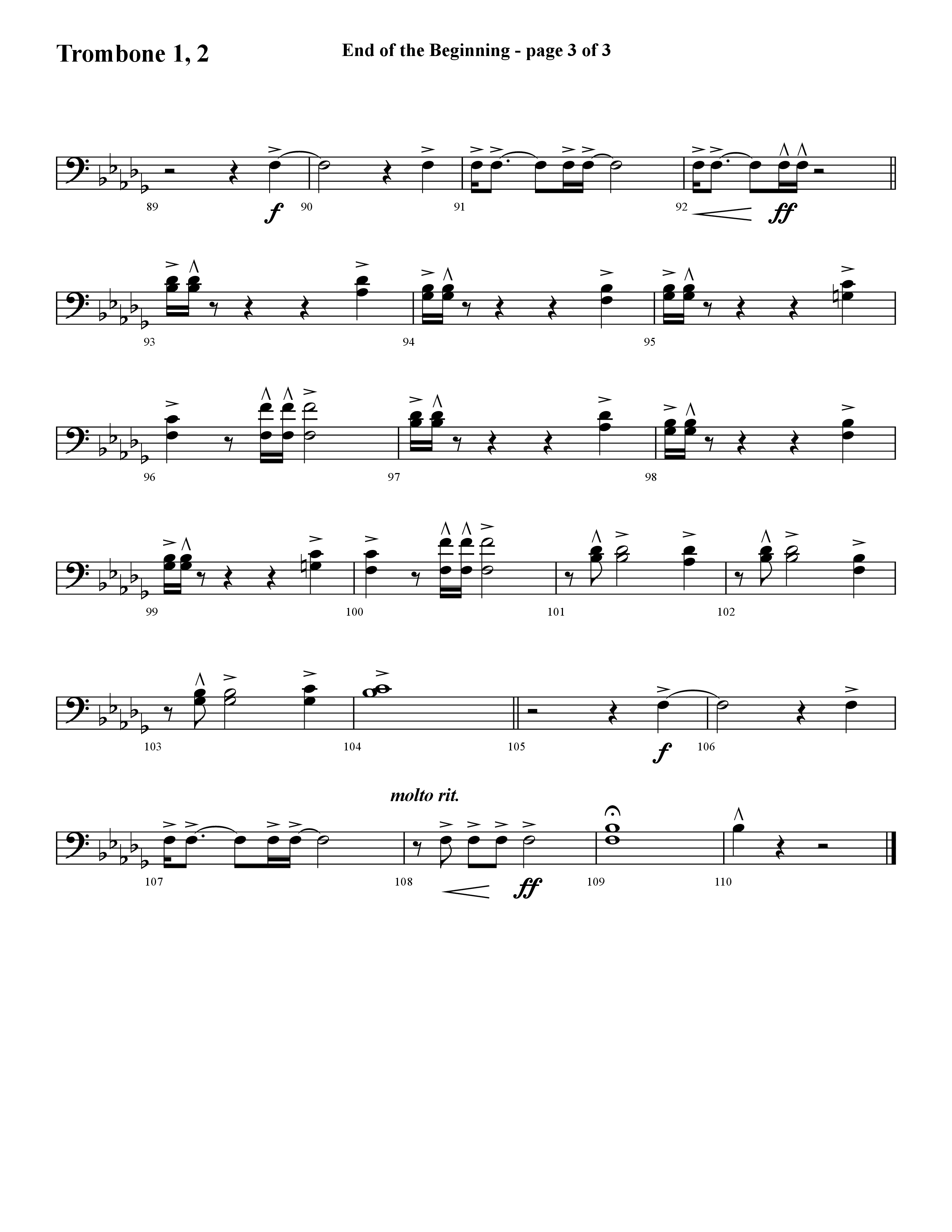 End Of The Beginning (Choral Anthem SATB) Trombone 1/2 (Lifeway Choral / Arr. Cliff Duren)