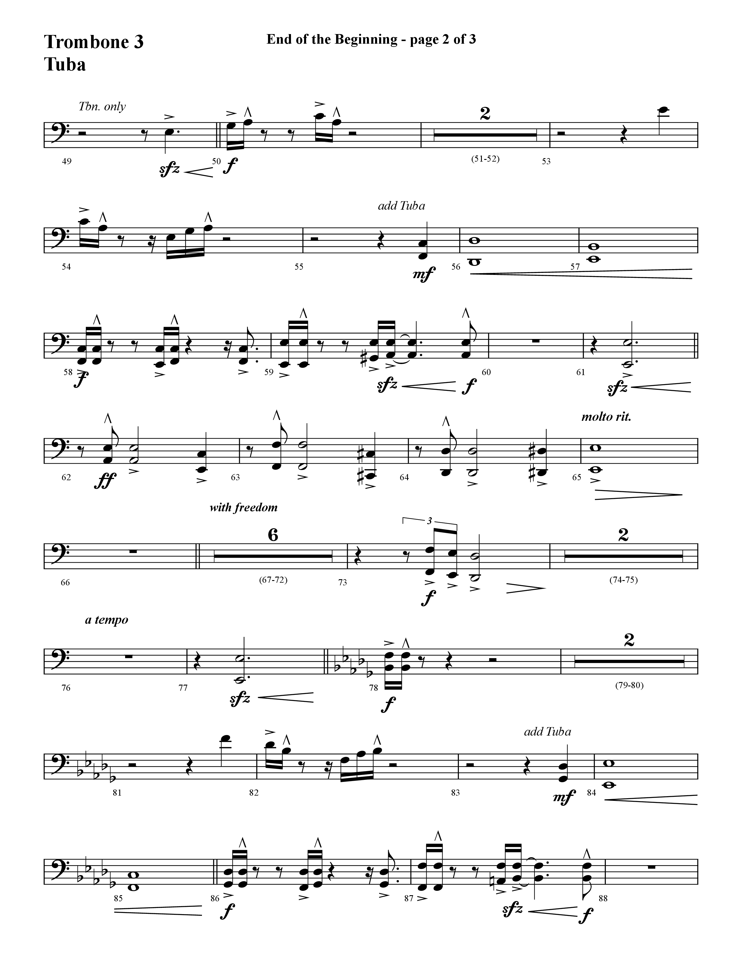 End Of The Beginning (Choral Anthem SATB) Trombone 3/Tuba (Lifeway Choral / Arr. Cliff Duren)