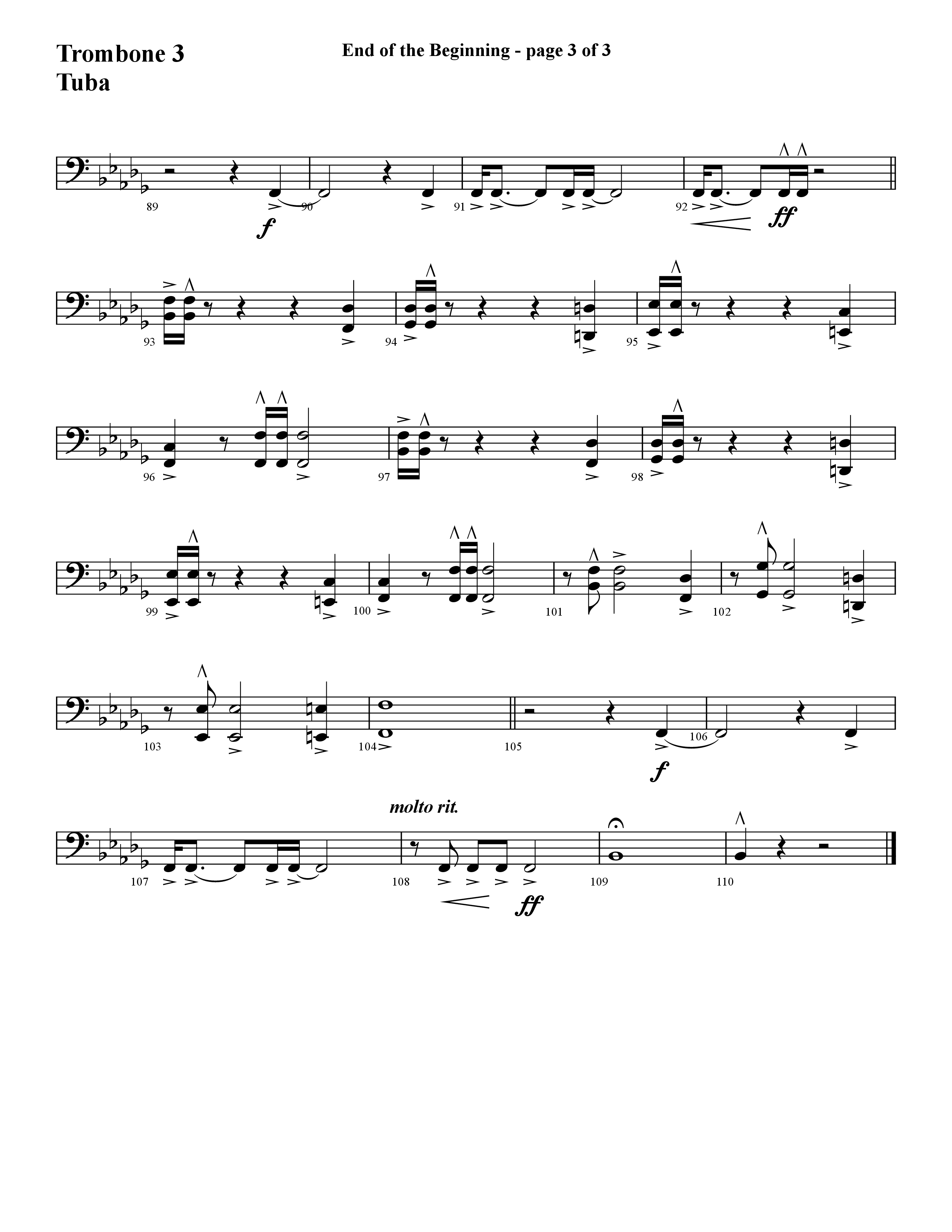 End Of The Beginning (Choral Anthem SATB) Trombone 3/Tuba (Lifeway Choral / Arr. Cliff Duren)