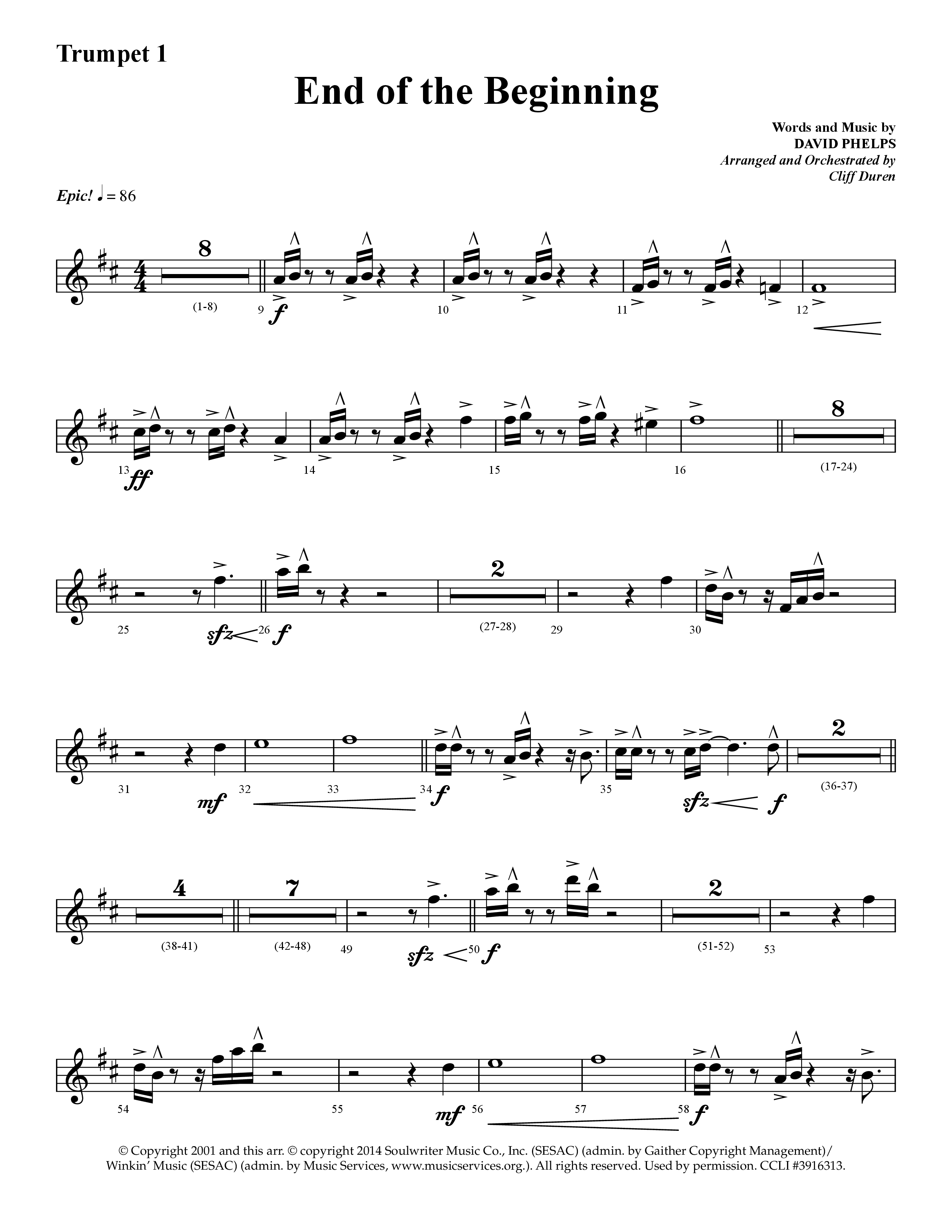 End Of The Beginning (Choral Anthem SATB) Trumpet 1 (Lifeway Choral / Arr. Cliff Duren)