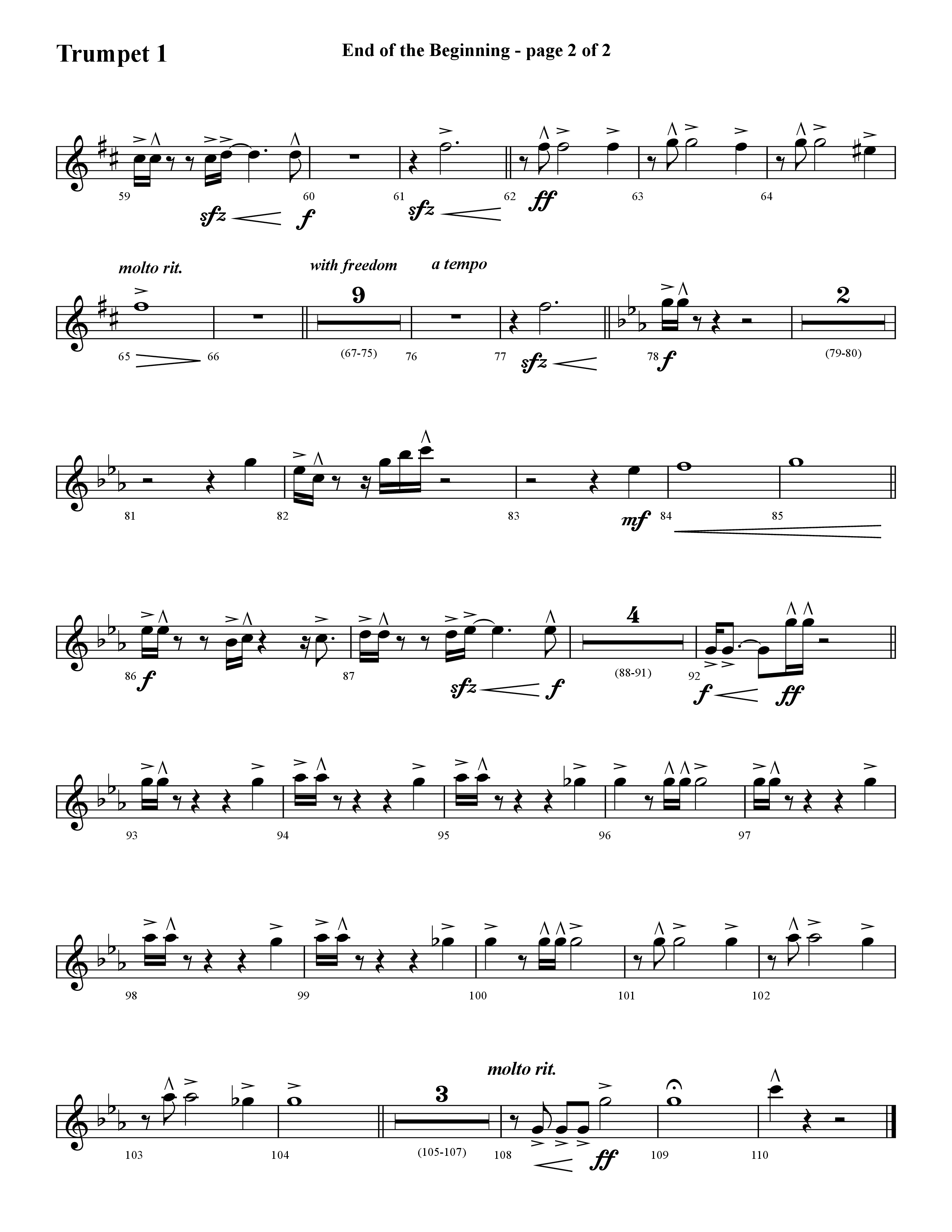 End Of The Beginning (Choral Anthem SATB) Trumpet 1 (Lifeway Choral / Arr. Cliff Duren)