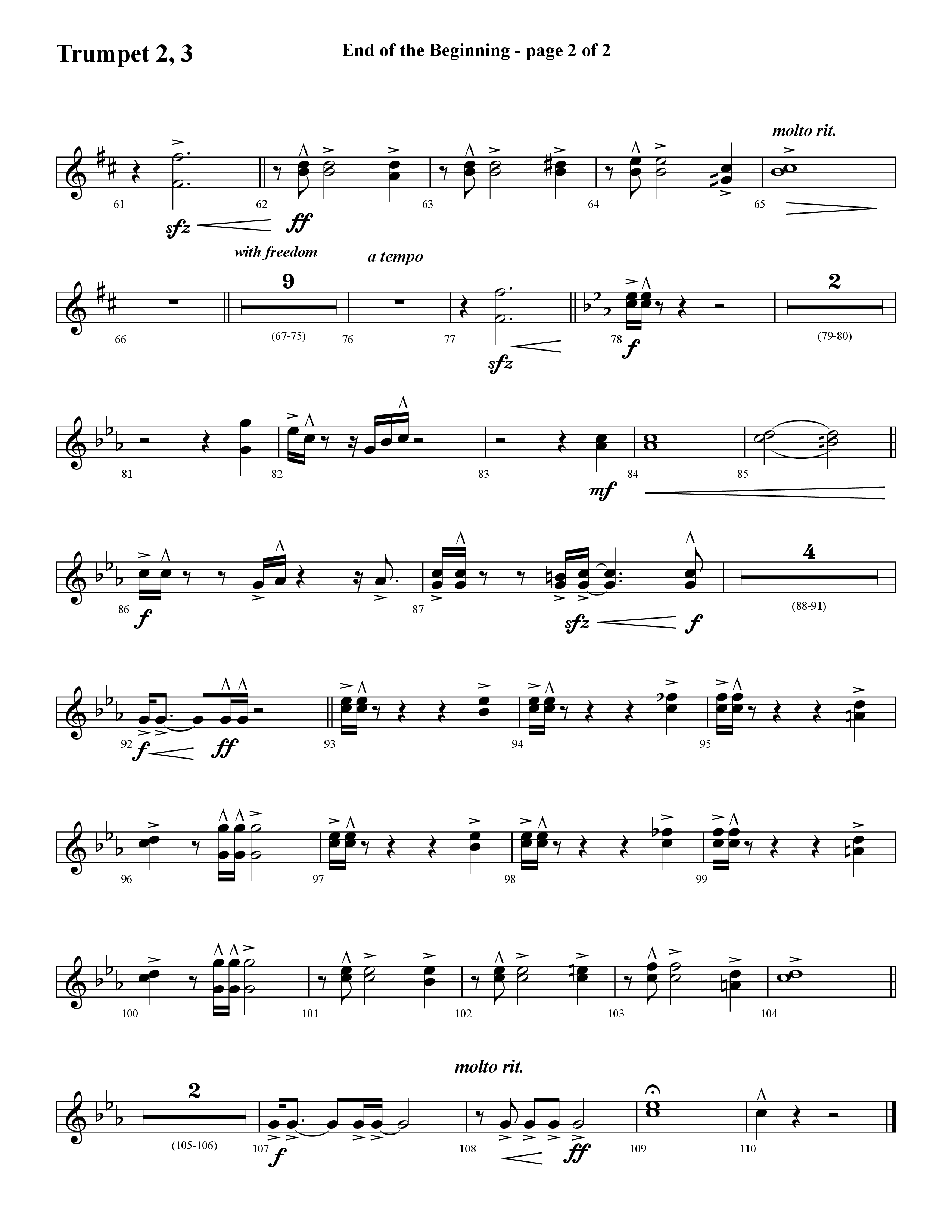 End Of The Beginning (Choral Anthem SATB) Trumpet 2/3 (Lifeway Choral / Arr. Cliff Duren)