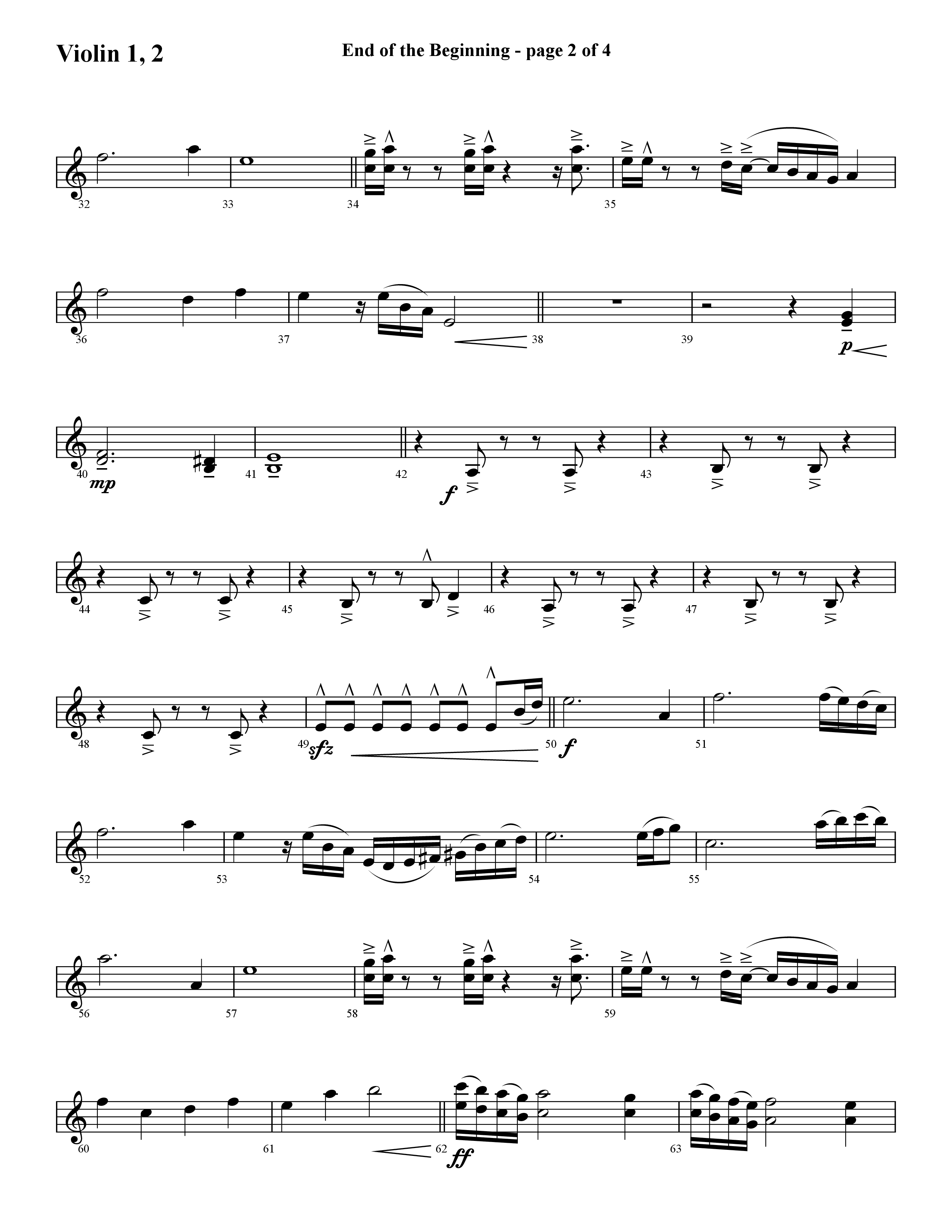 End Of The Beginning (Choral Anthem SATB) Violin 1/2 (Lifeway Choral / Arr. Cliff Duren)