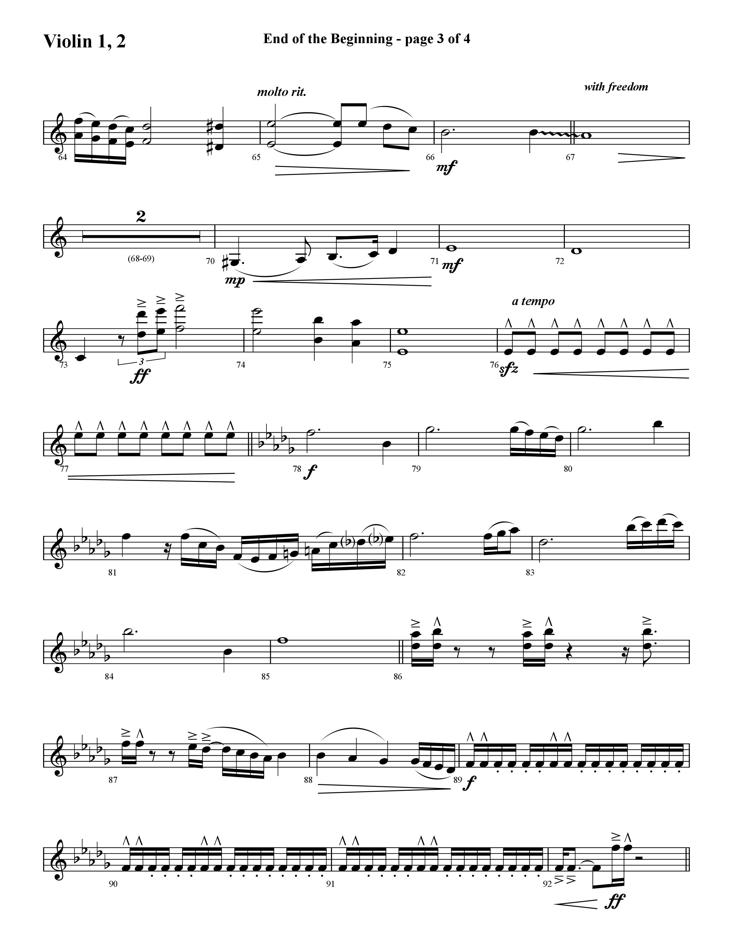 End Of The Beginning (Choral Anthem SATB) Violin 1/2 (Lifeway Choral / Arr. Cliff Duren)