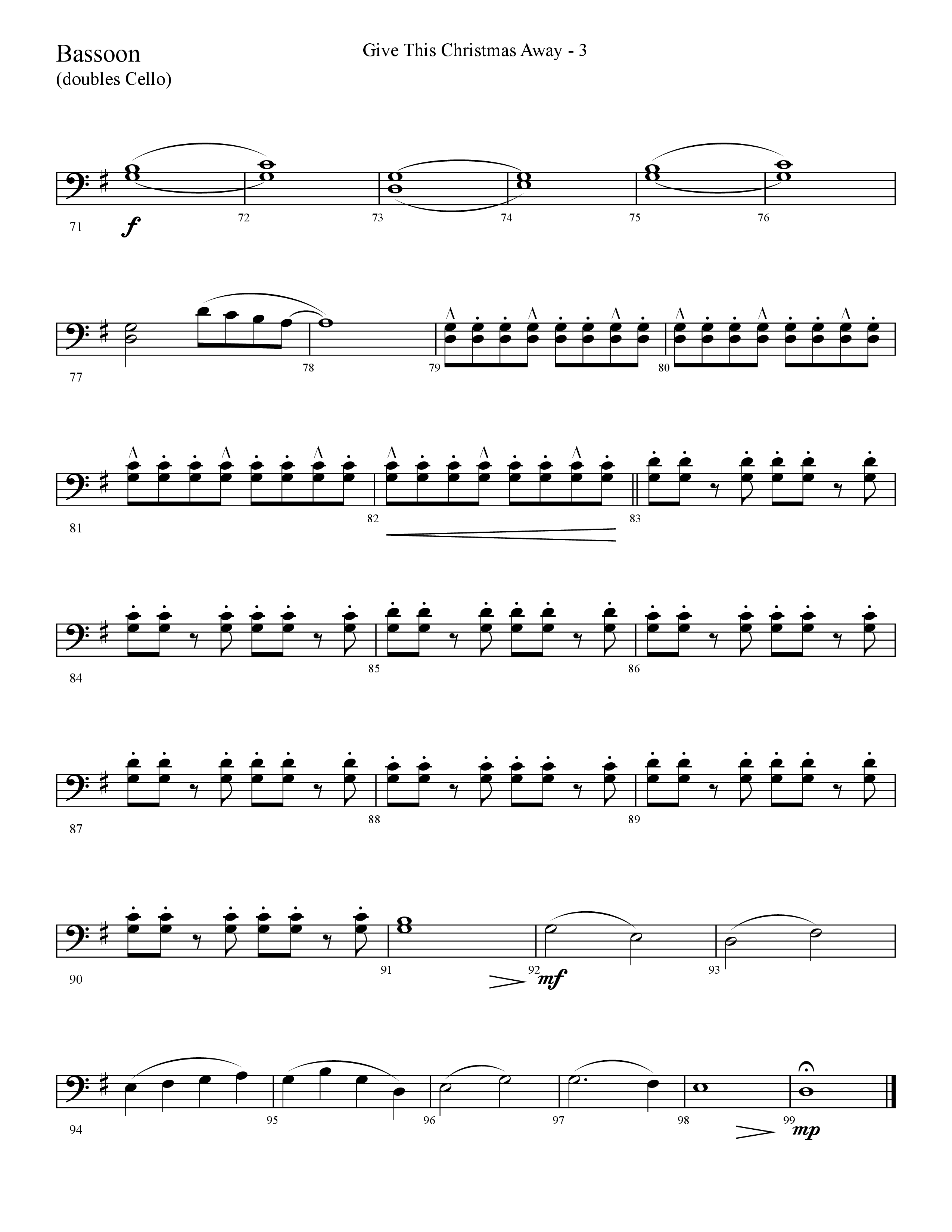 Give This Christmas Away (Choral Anthem SATB) Bassoon (Lifeway Choral / Arr. Cliff Duren)