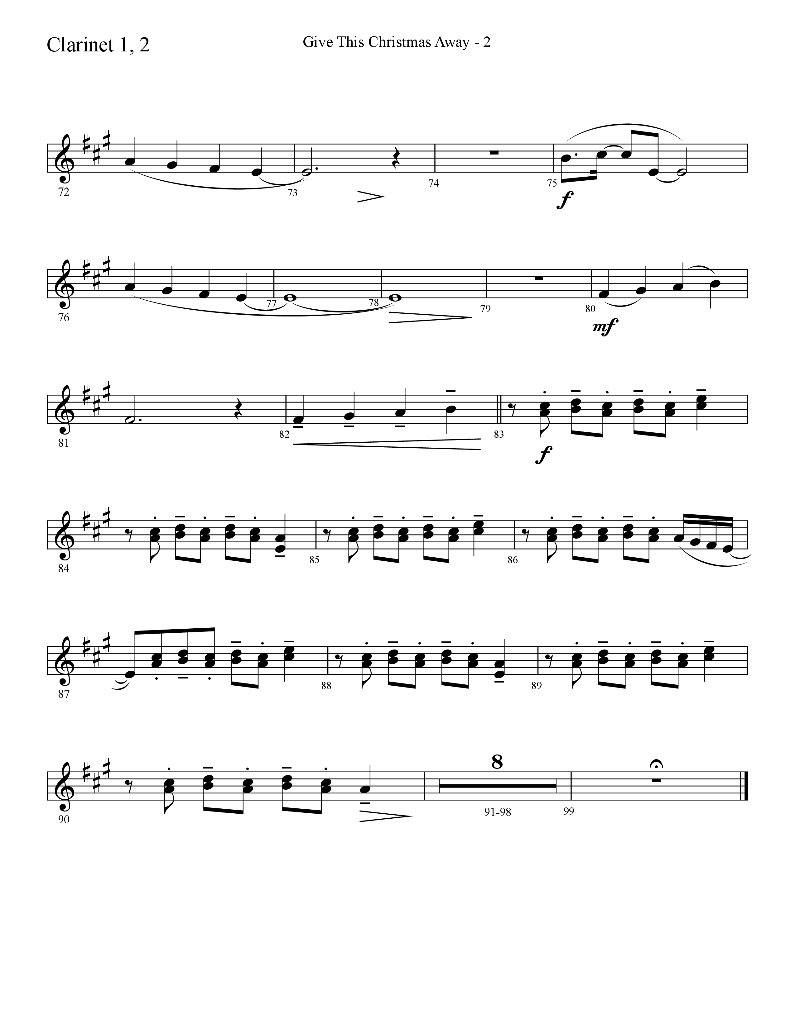 Give This Christmas Away (Choral Anthem SATB) Clarinet 1/2 (Lifeway Choral / Arr. Cliff Duren)