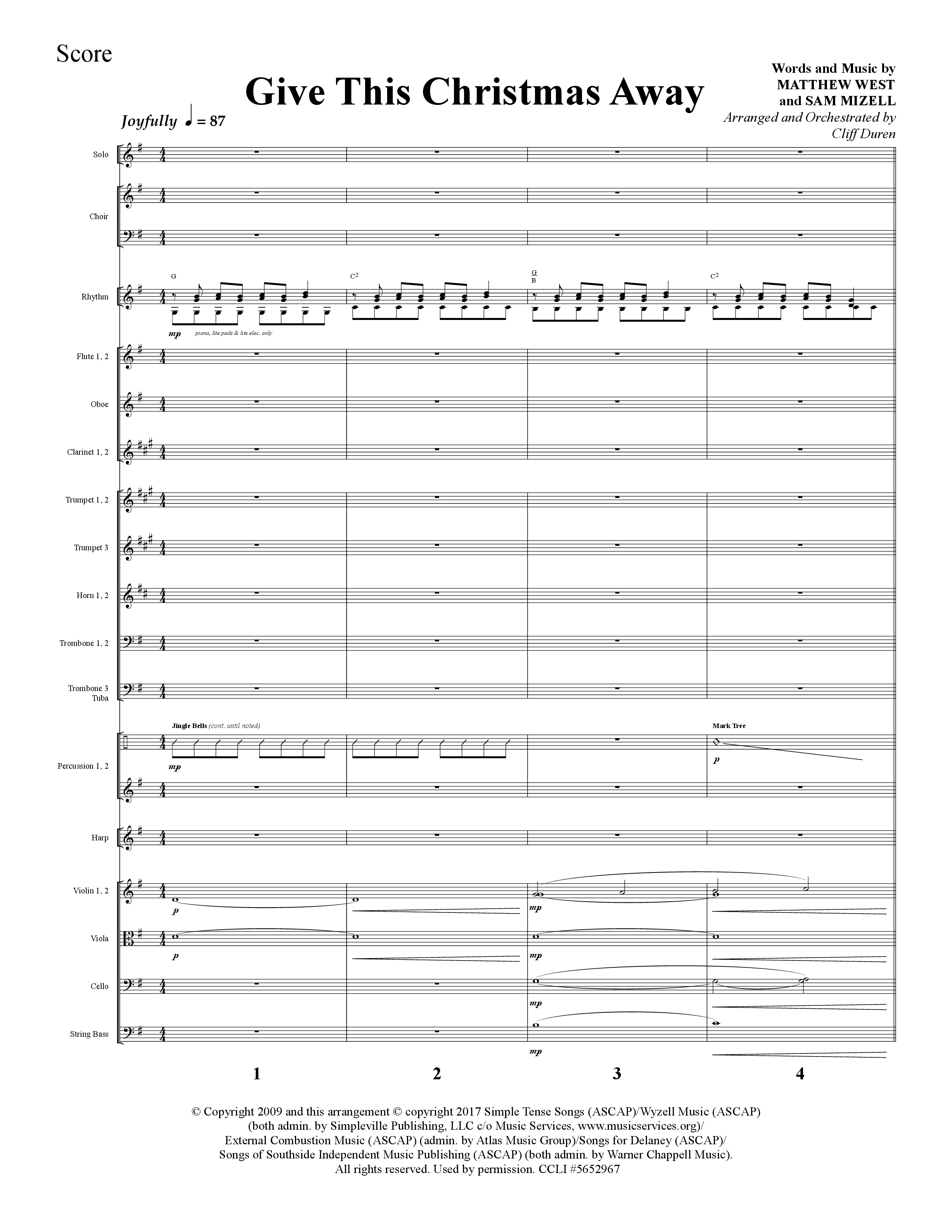 Give This Christmas Away (Choral Anthem SATB) Orchestration (Lifeway Choral / Arr. Cliff Duren)