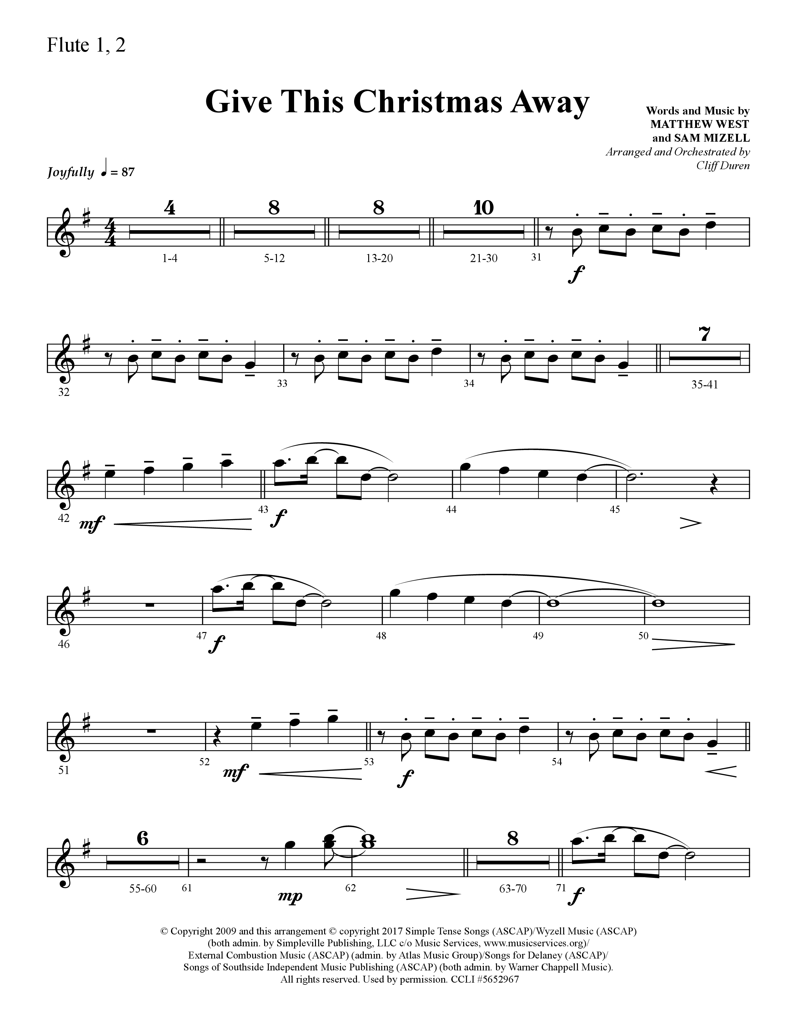 Give This Christmas Away (Choral Anthem SATB) Flute 1/2 (Lifeway Choral / Arr. Cliff Duren)