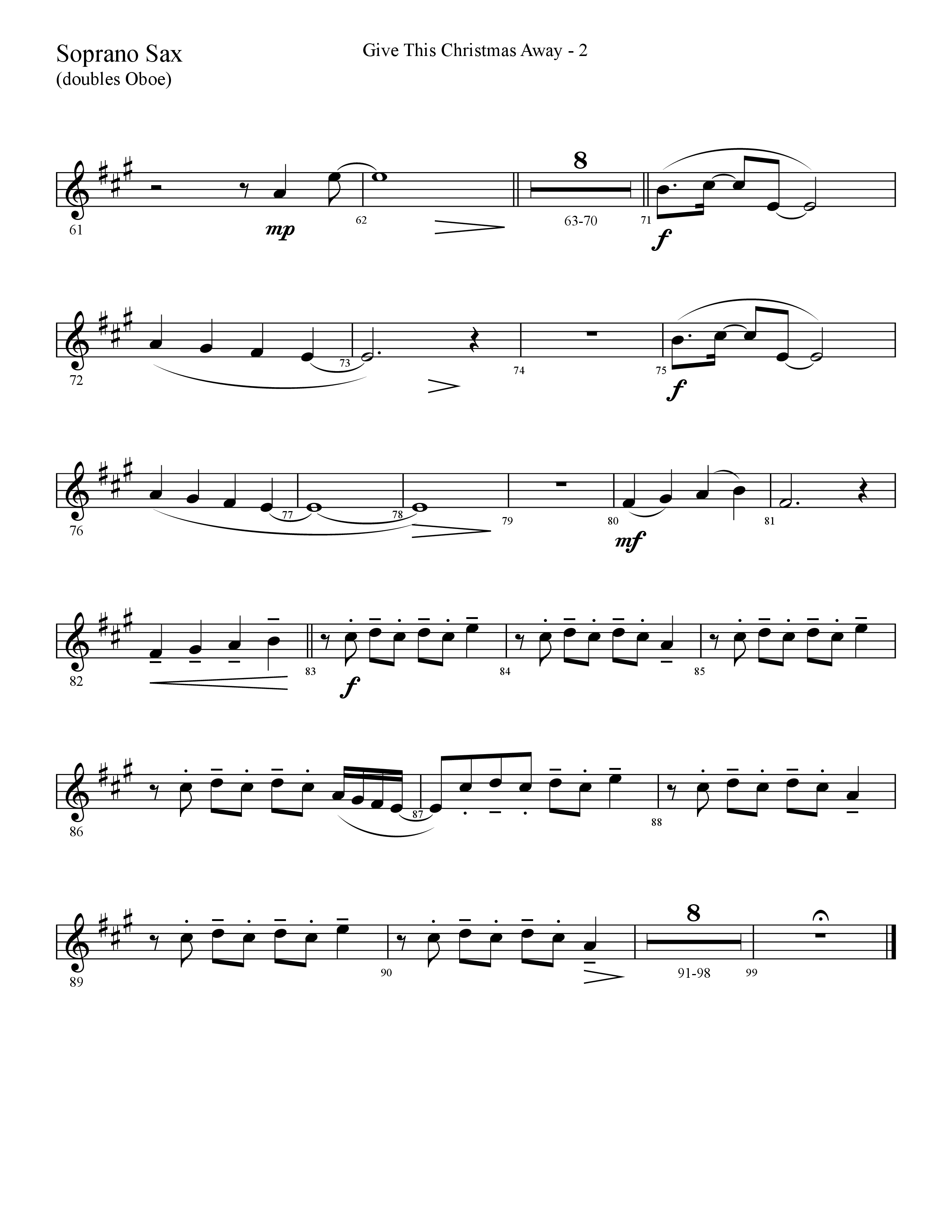 Give This Christmas Away (Choral Anthem SATB) Soprano Sax (Lifeway Choral / Arr. Cliff Duren)