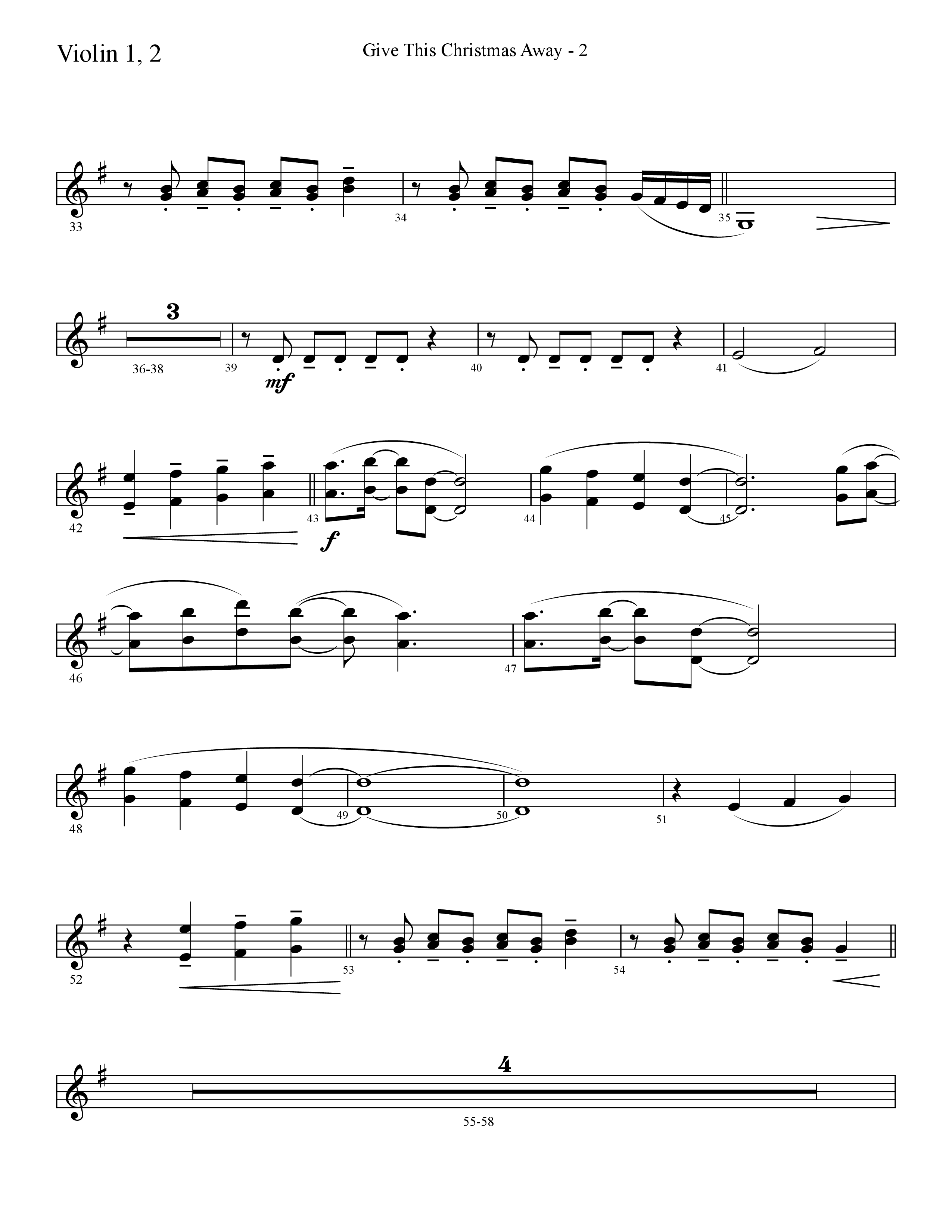 Give This Christmas Away (Choral Anthem SATB) Violin 1/2 (Lifeway Choral / Arr. Cliff Duren)