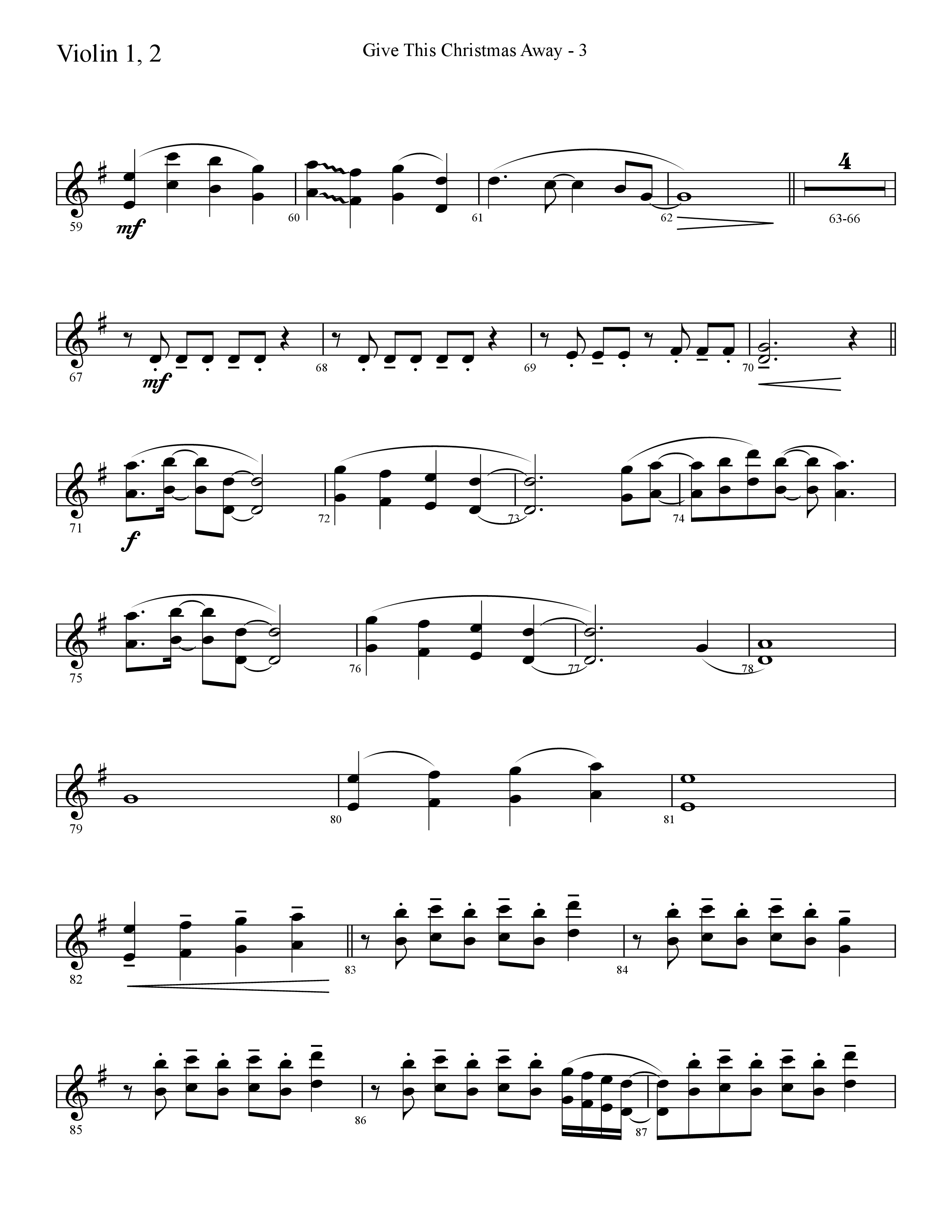 Give This Christmas Away (Choral Anthem SATB) Violin 1/2 (Lifeway Choral / Arr. Cliff Duren)