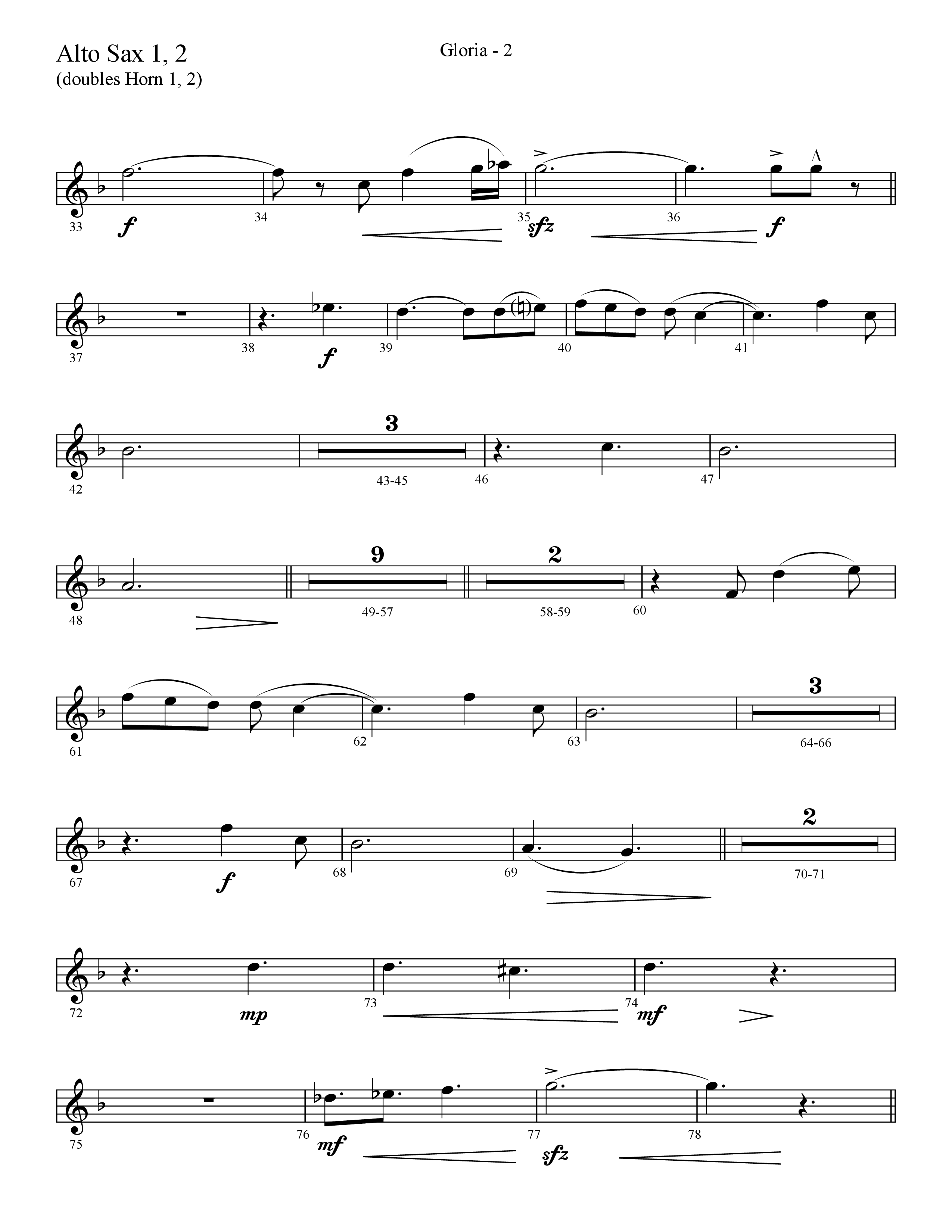 Gloria (Choral Anthem SATB) Alto Sax 1/2 (Lifeway Choral / Arr. Cliff Duren)