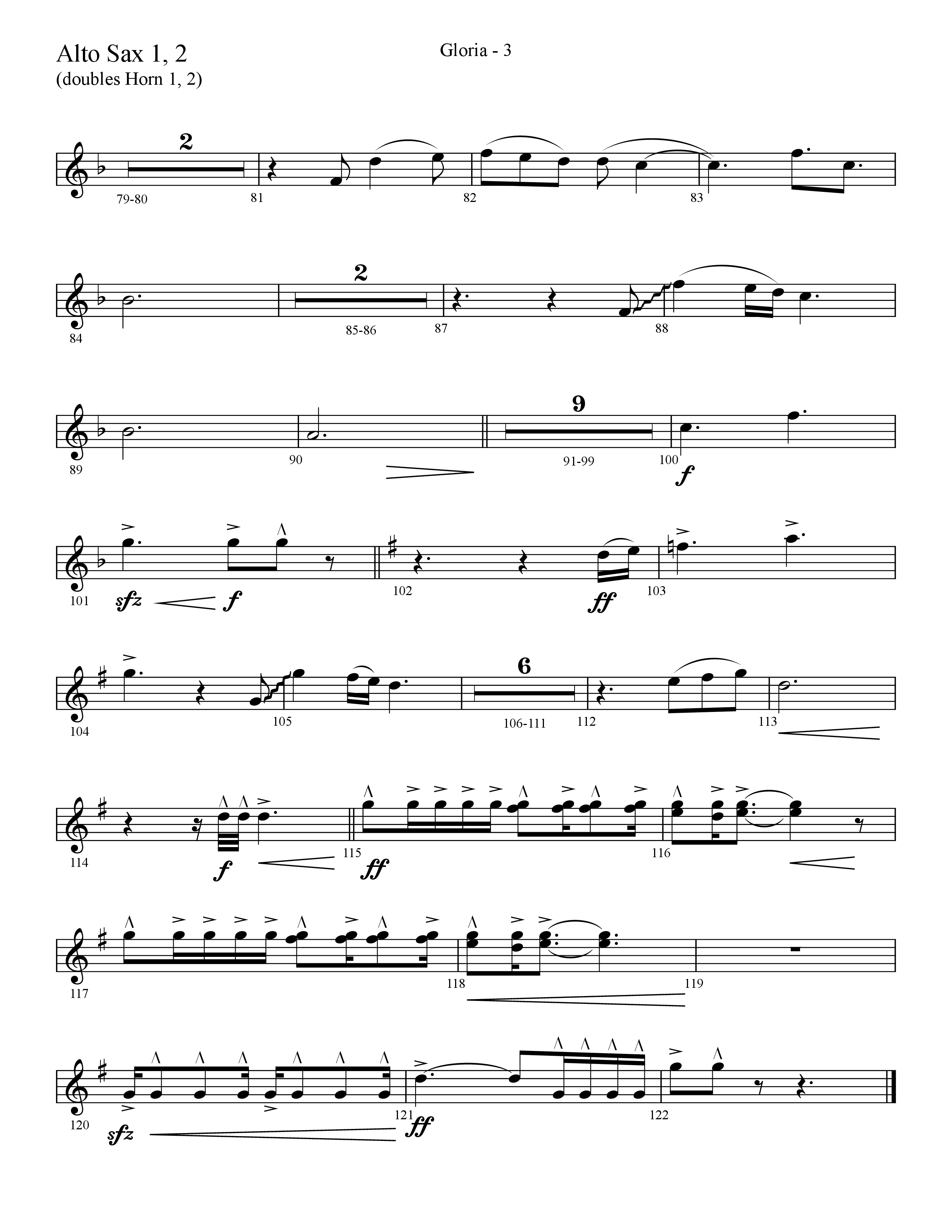 Gloria (Choral Anthem SATB) Alto Sax 1/2 (Lifeway Choral / Arr. Cliff Duren)