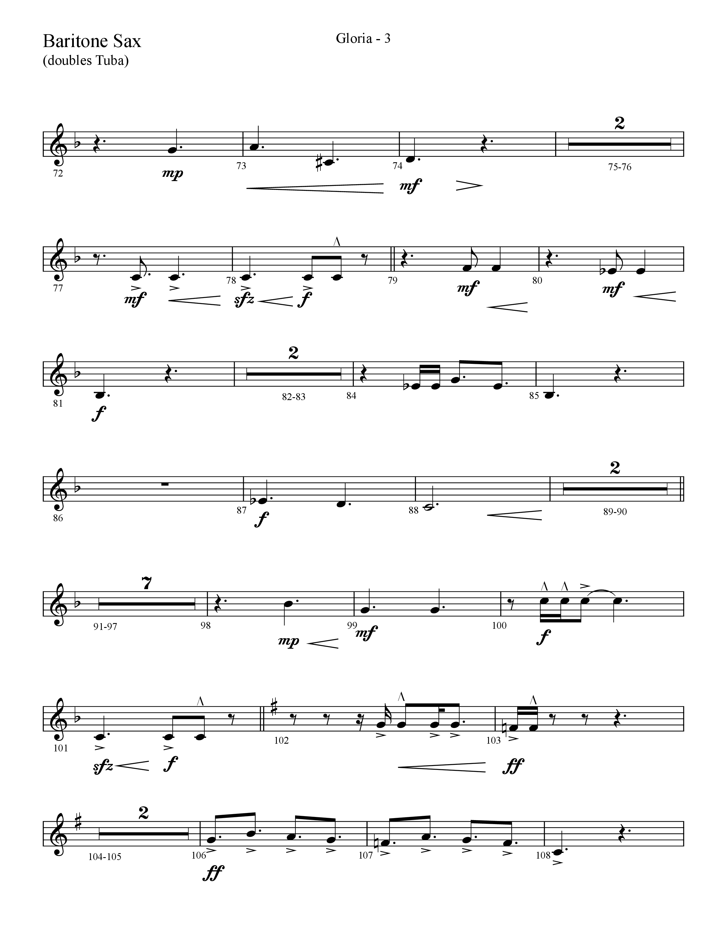 Gloria (Choral Anthem SATB) Bari Sax (Lifeway Choral / Arr. Cliff Duren)