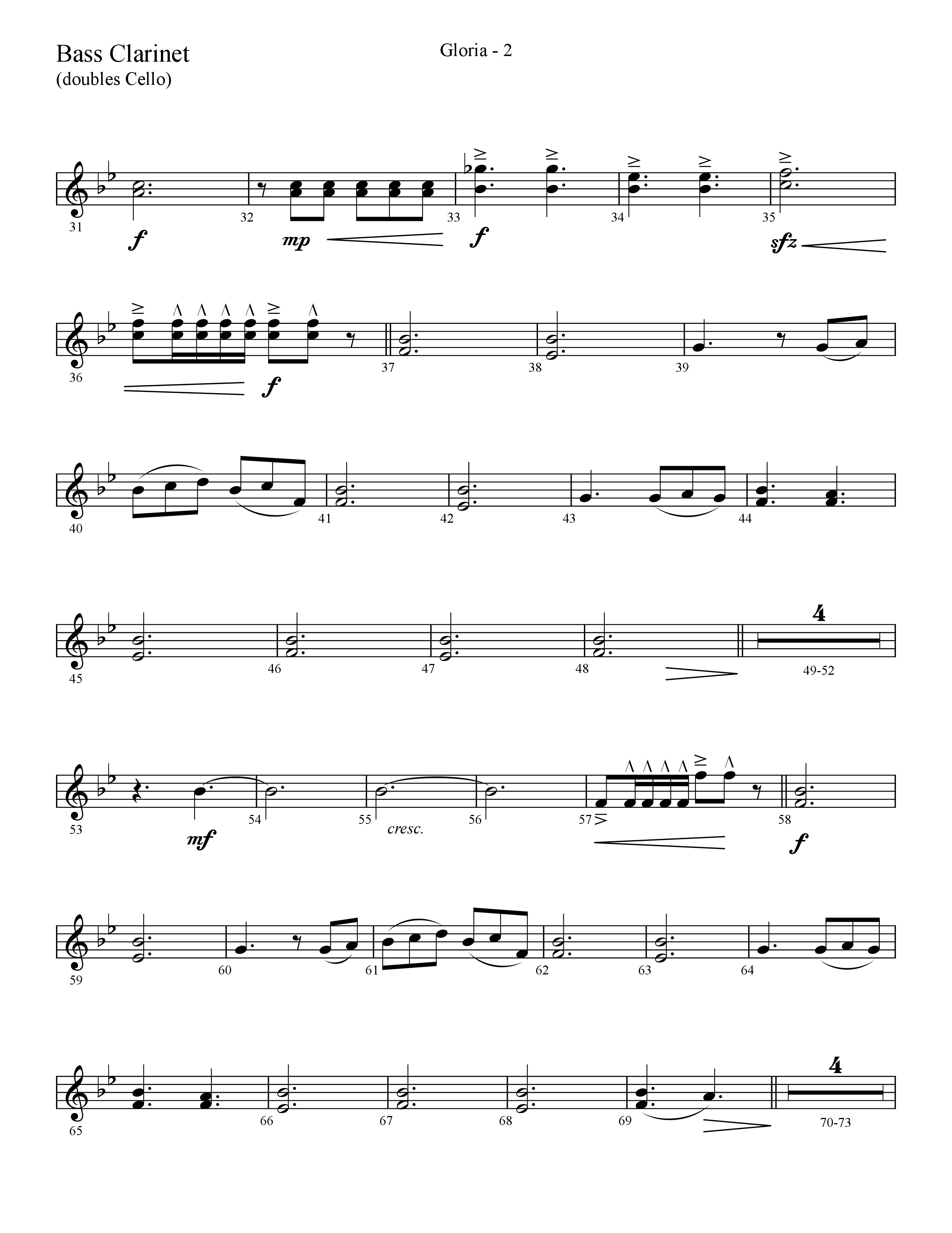 Gloria (Choral Anthem SATB) Bass Clarinet (Lifeway Choral / Arr. Cliff Duren)