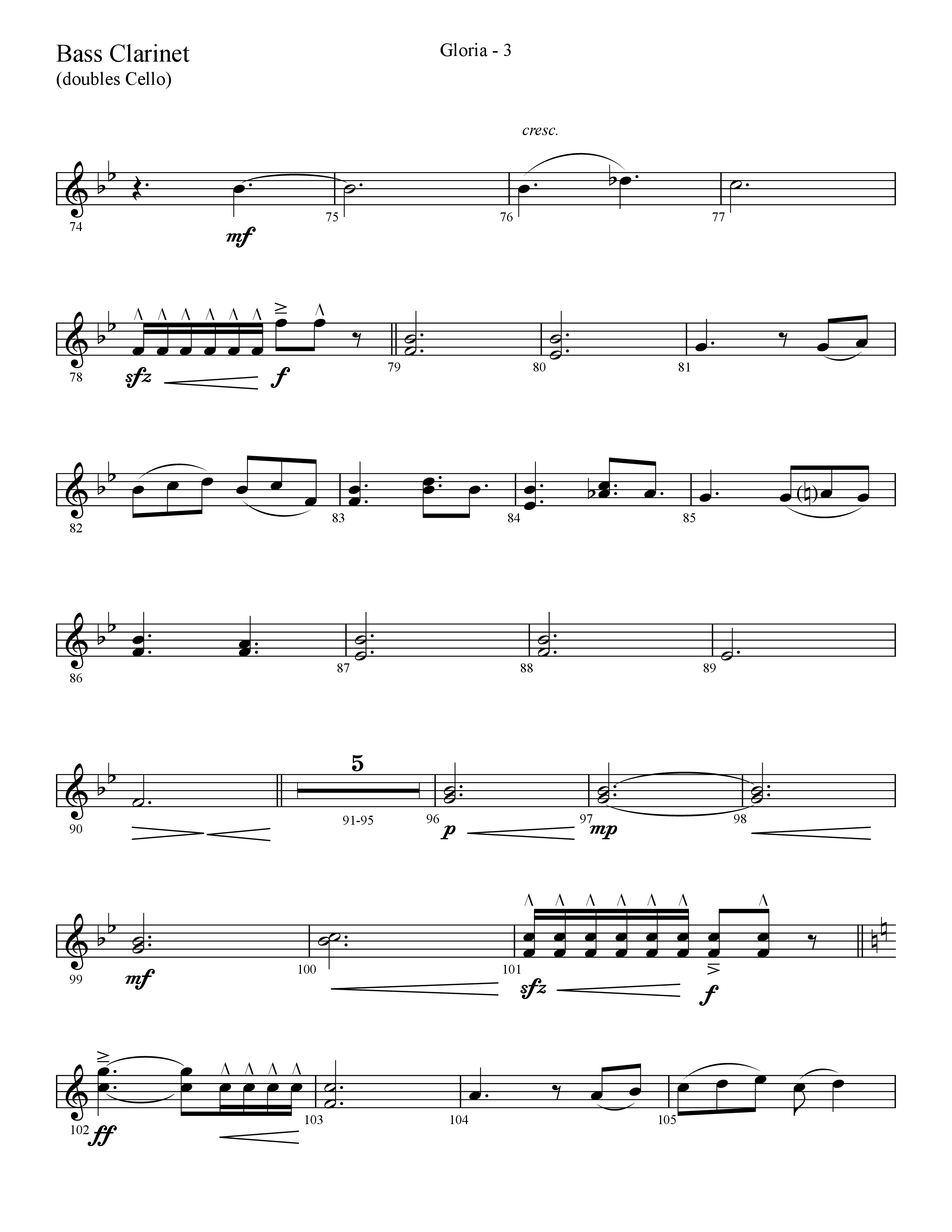 Gloria (Choral Anthem SATB) Bass Clarinet (Lifeway Choral / Arr. Cliff Duren)
