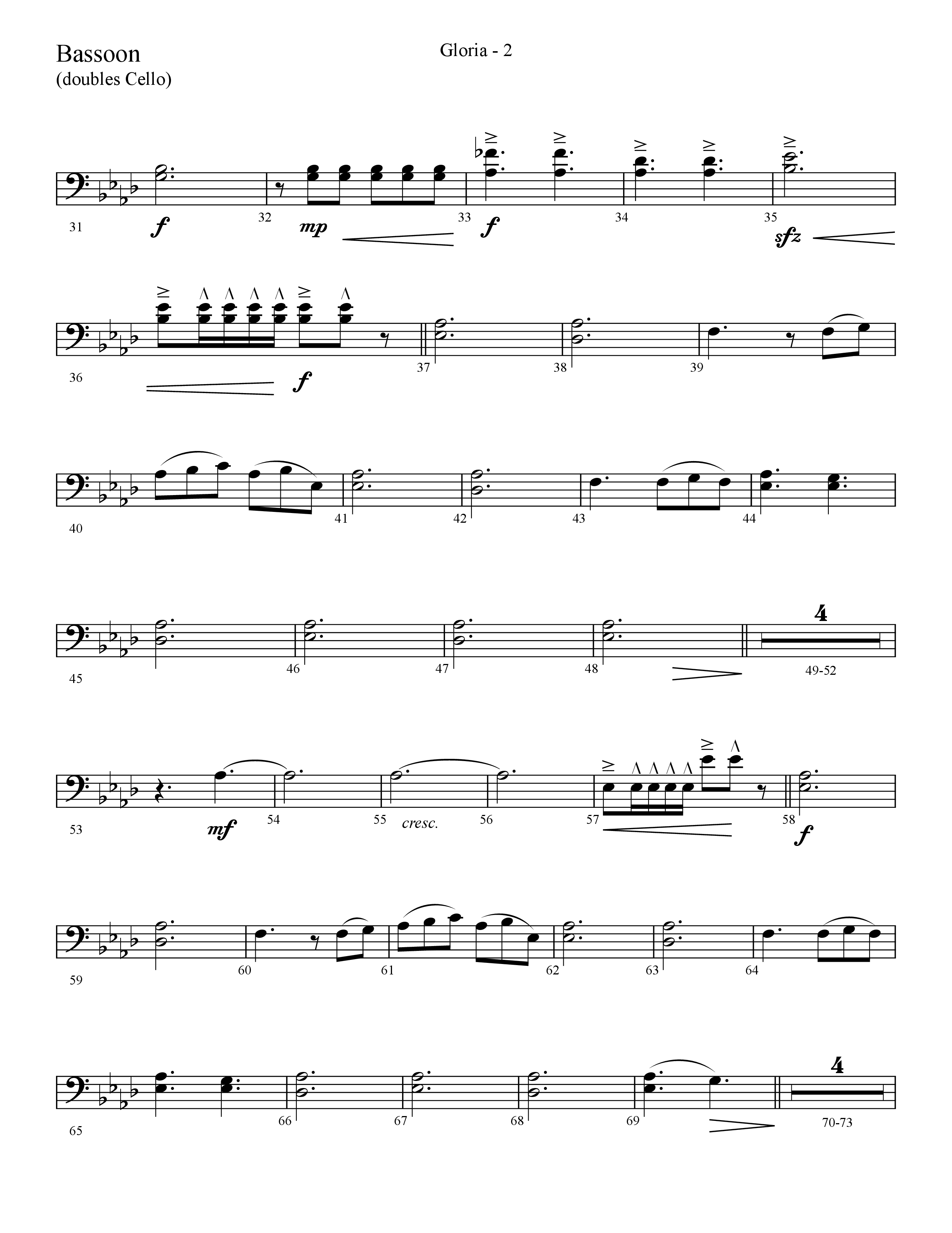 Gloria (Choral Anthem SATB) Bassoon (Lifeway Choral / Arr. Cliff Duren)