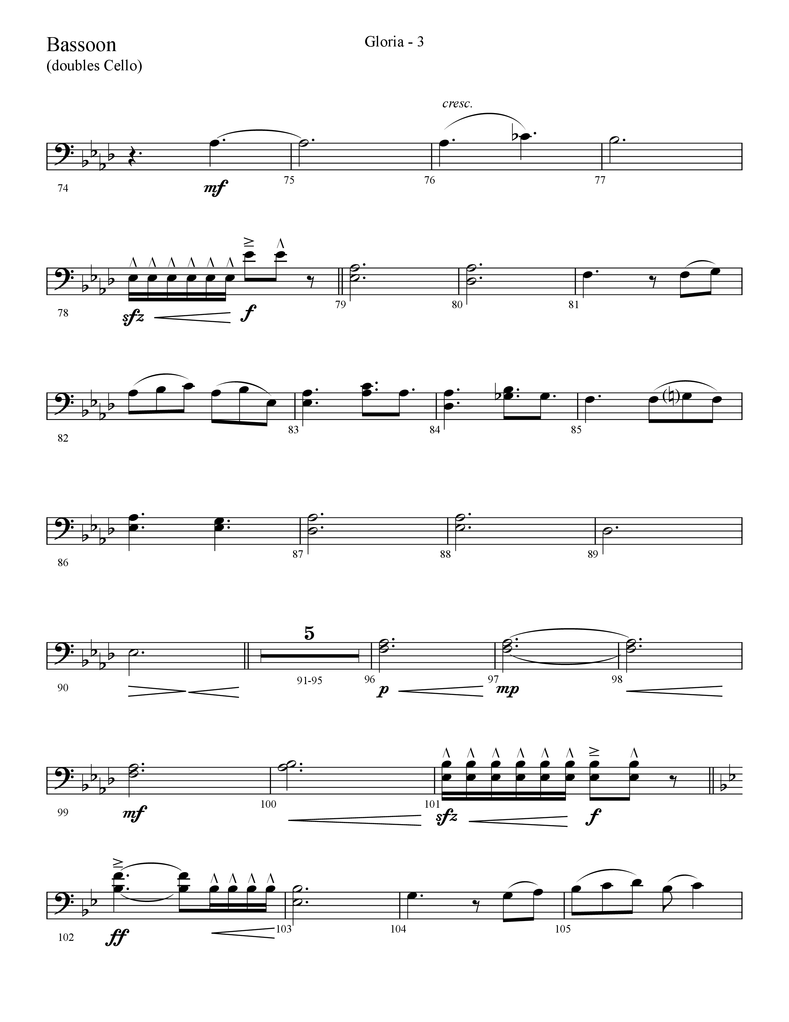 Gloria (Choral Anthem SATB) Bassoon (Lifeway Choral / Arr. Cliff Duren)