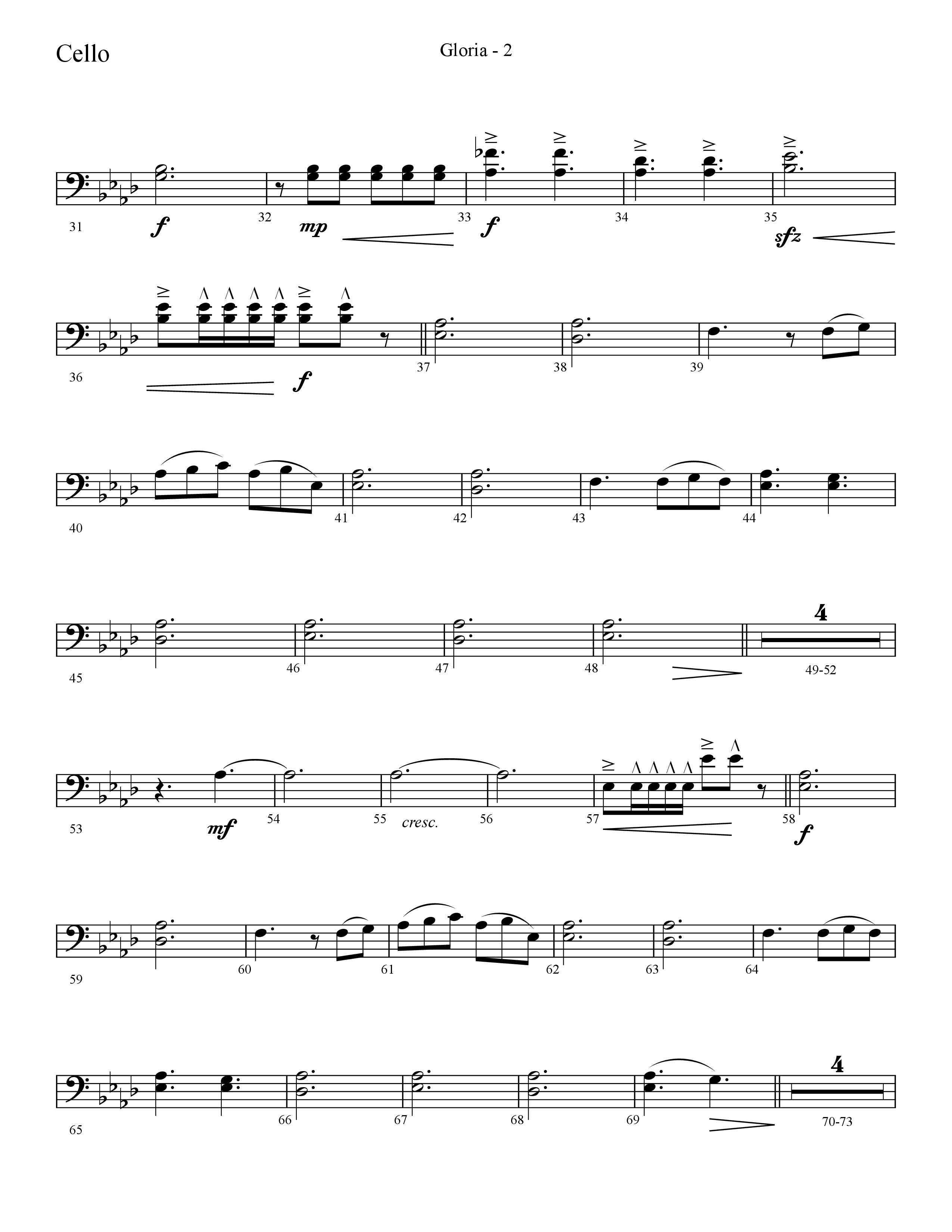 Gloria (Choral Anthem SATB) Cello (Lifeway Choral / Arr. Cliff Duren)