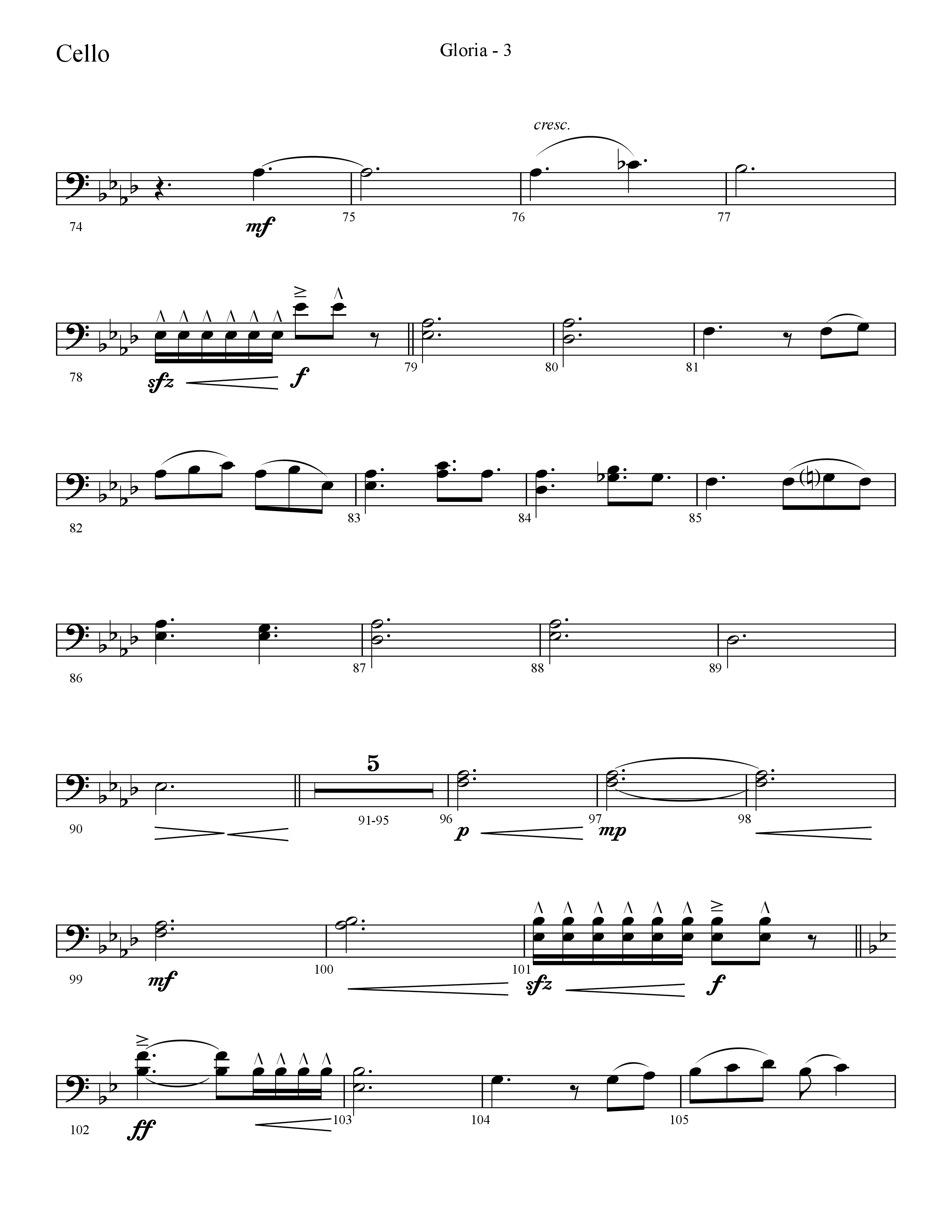 Gloria (Choral Anthem SATB) Cello (Lifeway Choral / Arr. Cliff Duren)